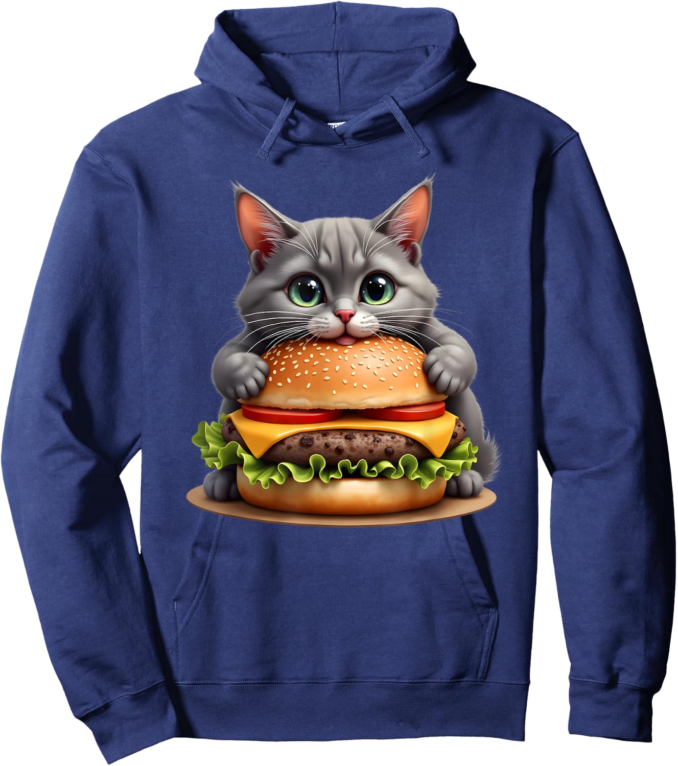 Funny Fast Food Cat Burger Lover Cute Cats Cheeseburger Women Kids Hoodie - Hoodie | Navy