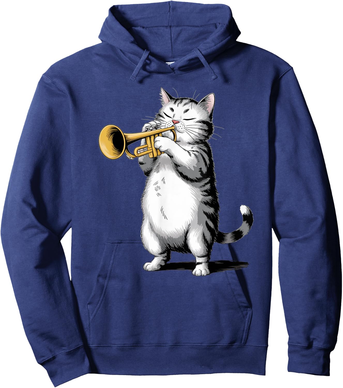 Cute Fat Cat Playing Trumpet Women Kids Hoodie - Hoodie | Navy