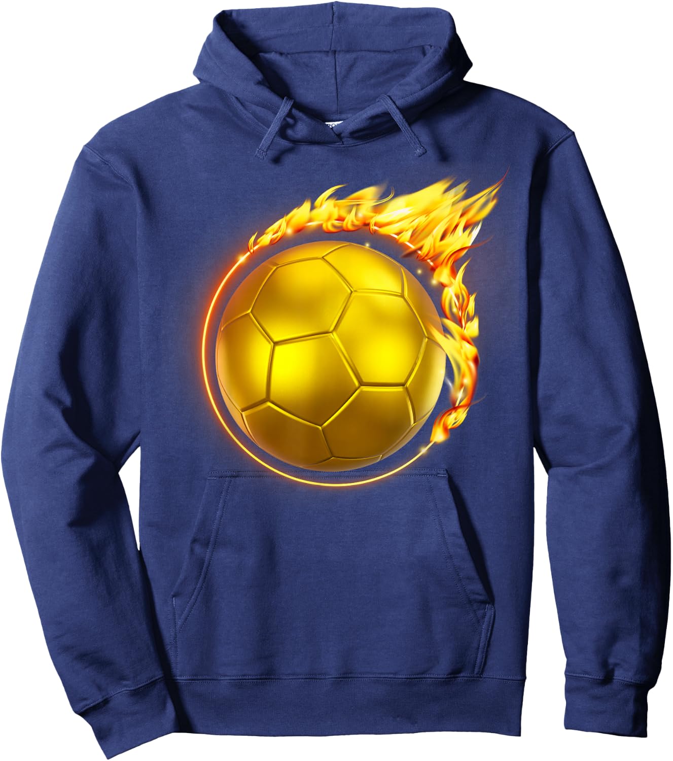 Gold Soccer Ball Flames Flaming Flying Soccer Ball on Fire Hoodie - Hoodie | Navy