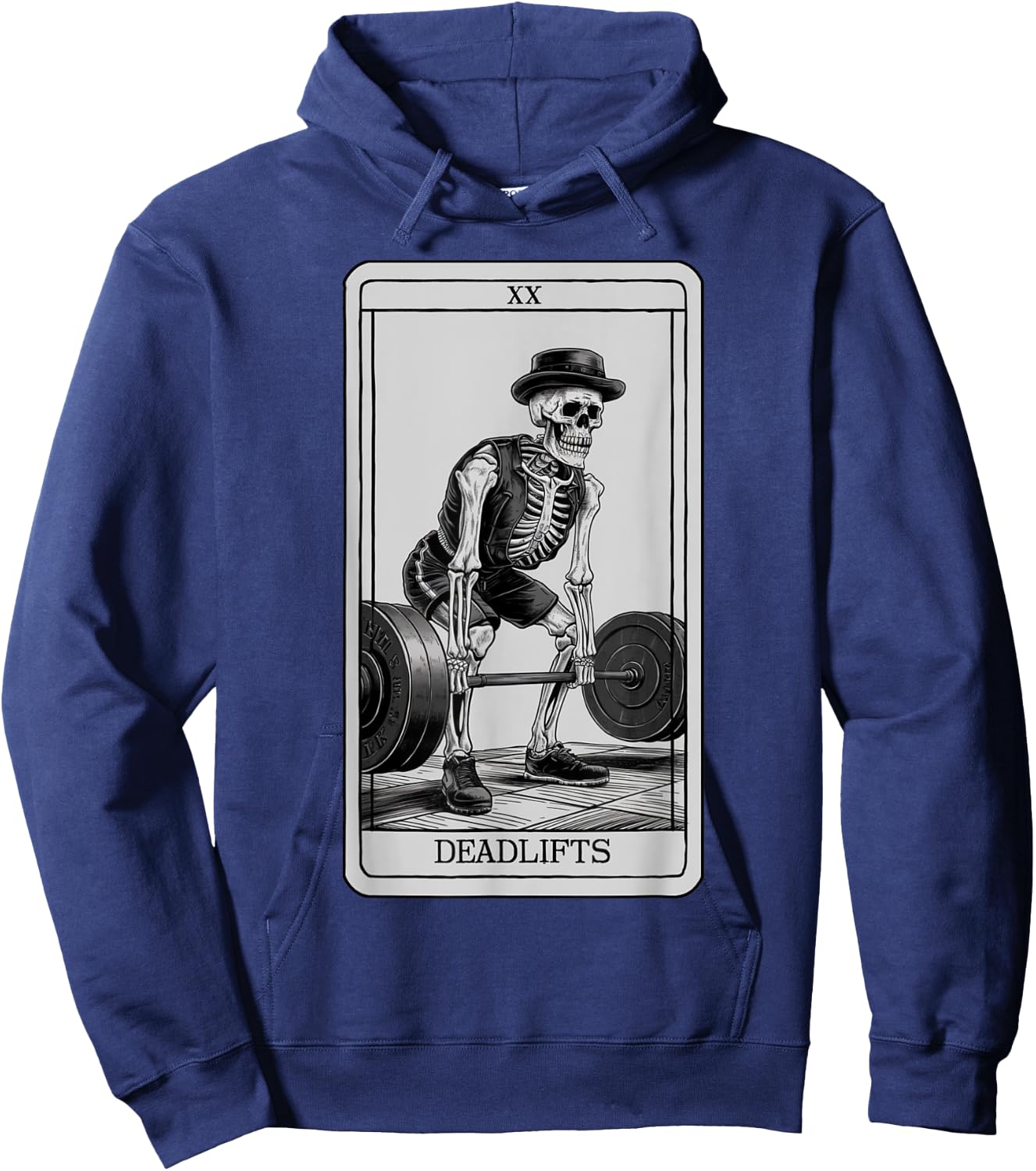 Skeleton Tarot Card Deadlifts Powerlifting Weightlifting Gym Hoodie - Hoodie | Navy