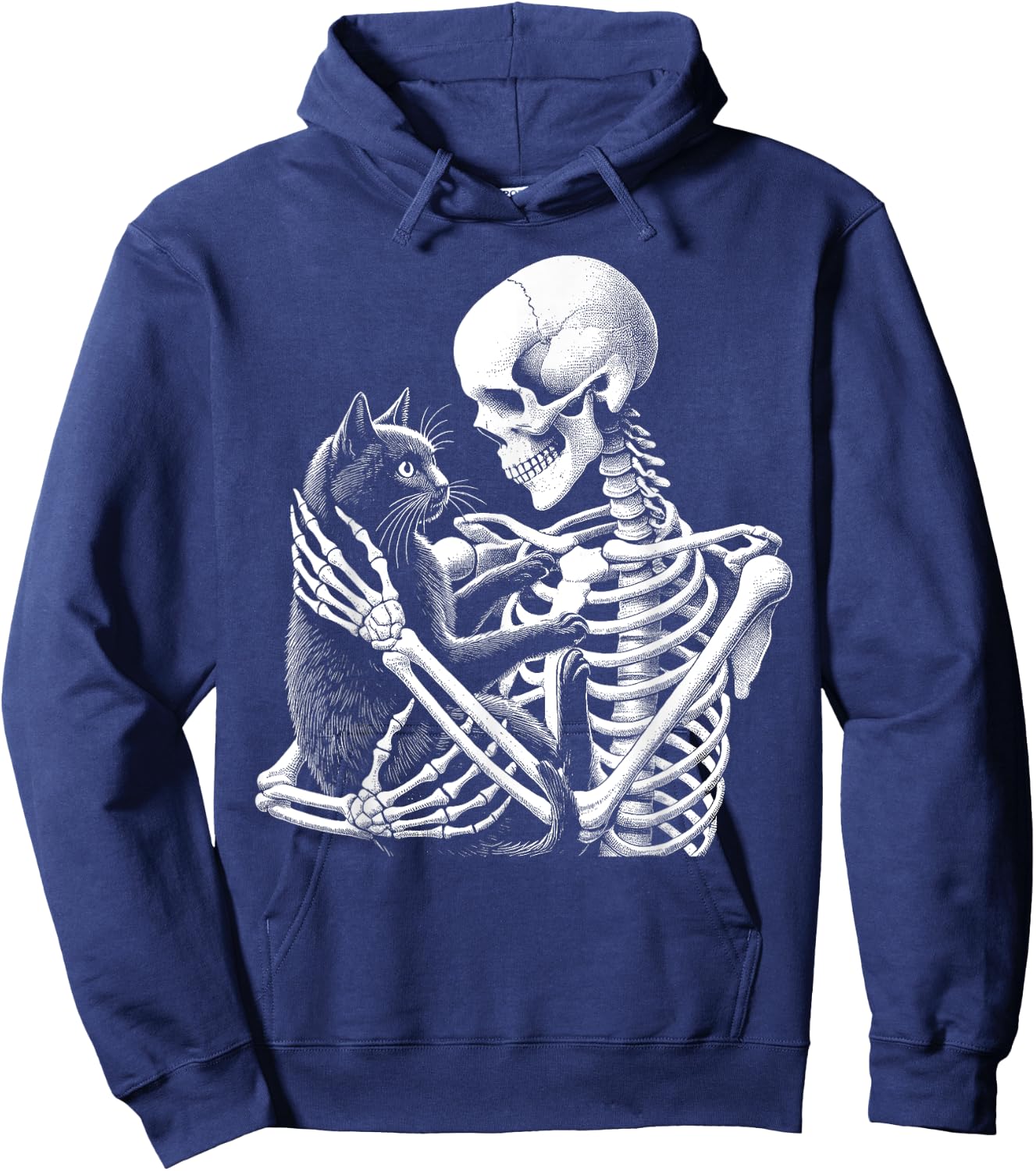 Skeleton Holding A Cat Funny Lazy Halloween Costume Skull Hoodie - Hoodie | Navy