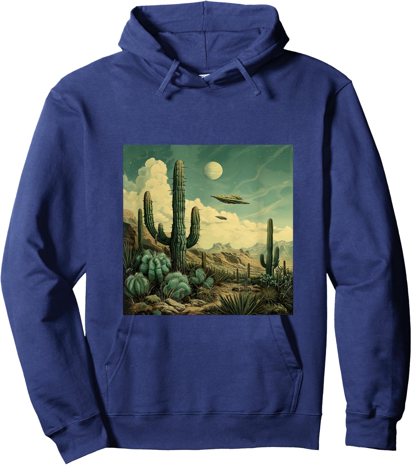 Flying Aliens UFO Cactus Desert Hoodie - Hoodie | Navy