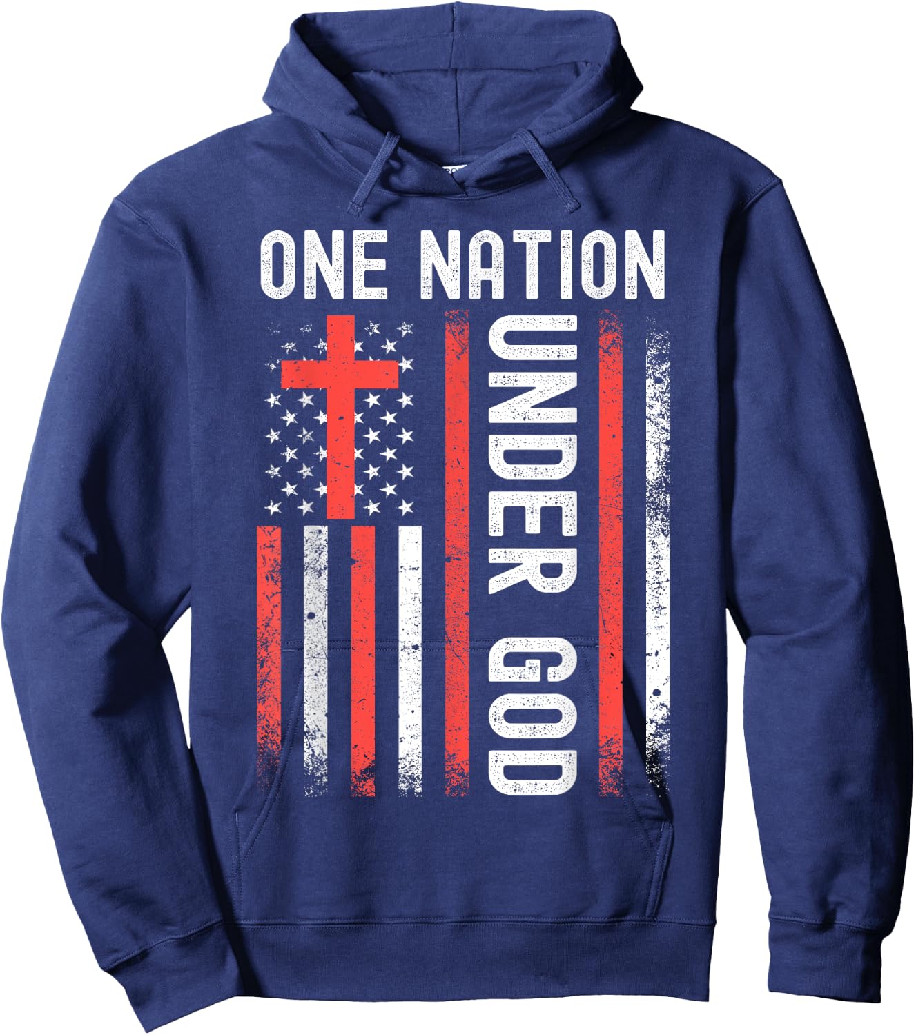 One Nation Under God Flag 4th Of July Patriotic Christian Hoodie - Hoodie | Navy