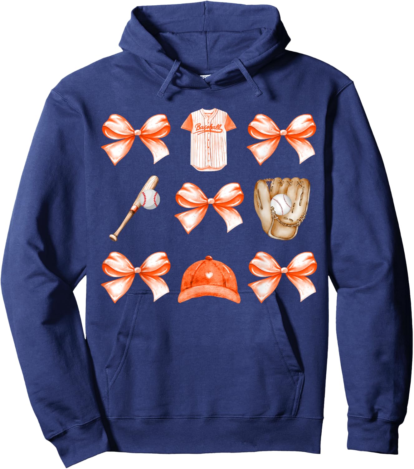 Baseball Game Day Orange Coquette Bow Baseball Mom Retro Hoodie - Hoodie | Navy