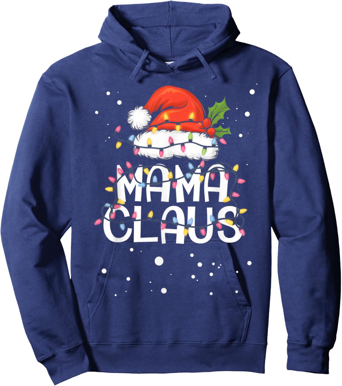Mama Claus Christmas Lights Pajama Family Matching Gifts Hoodie - Hoodie | Navy