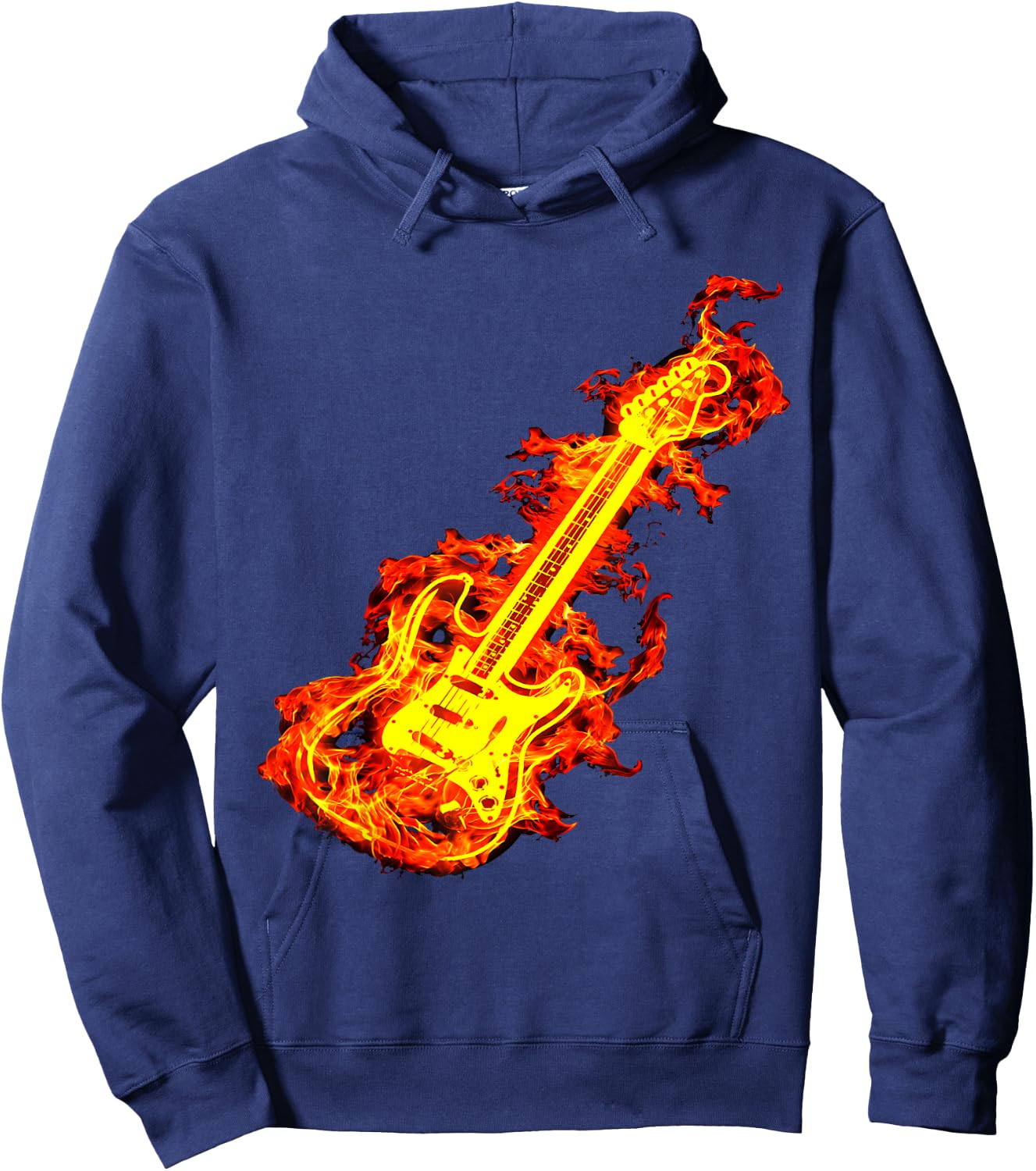 playable guitar shirt Electric Guitar On Fire Rock Lover Hoodie - Hoodie | Navy