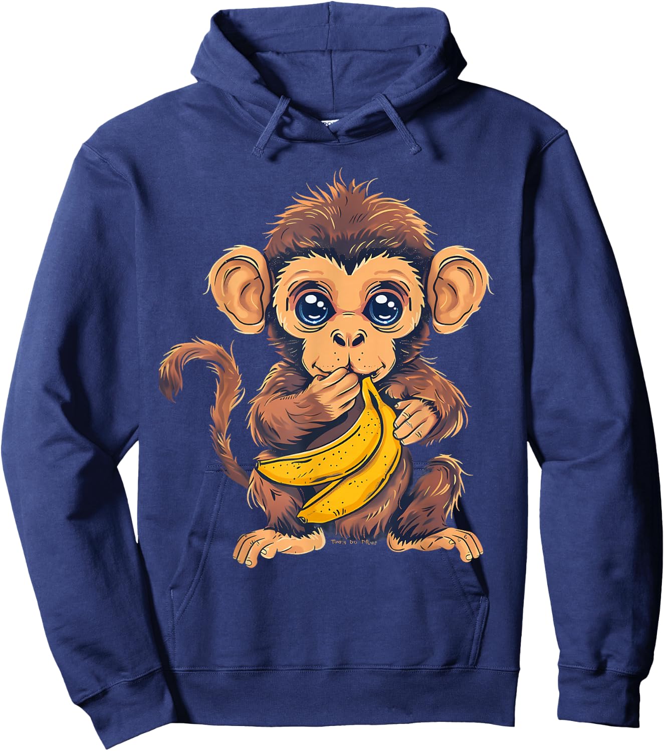 Banana Monkey Animal Art Drawing Cute Monkey Wildlife Hoodie - Hoodie | Navy