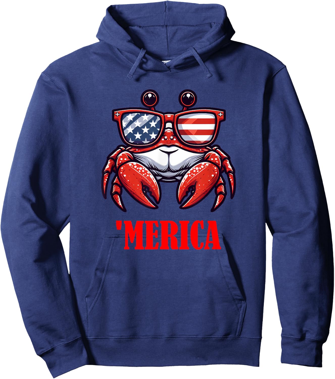 crab Merica 4th of July US Flag Patriotic Kids Men Hoodie - Hoodie | Navy