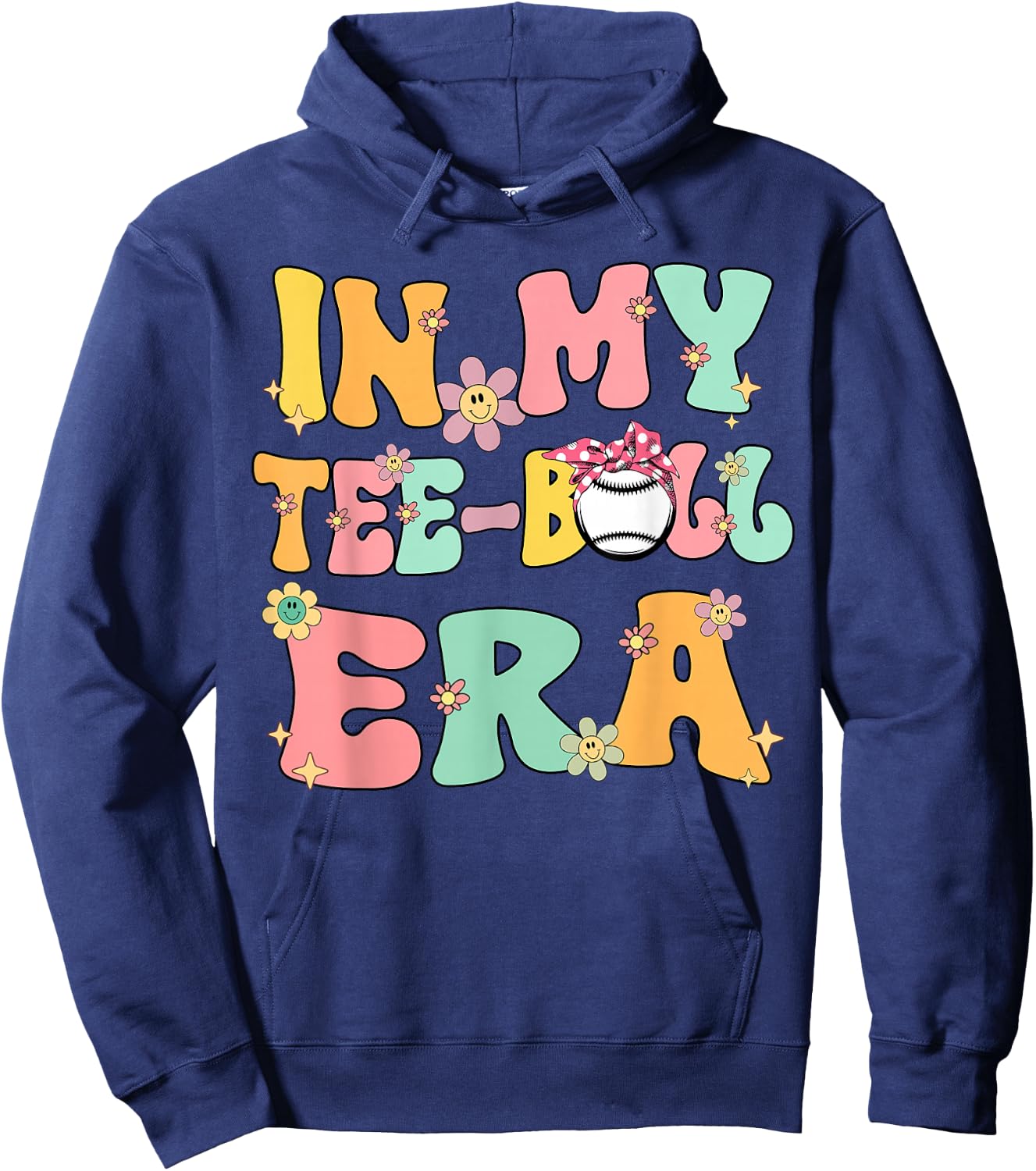 In My Teeball Era Retro Groovy T ball ball Kids Girl Boy Hoodie - Hoodie | Navy