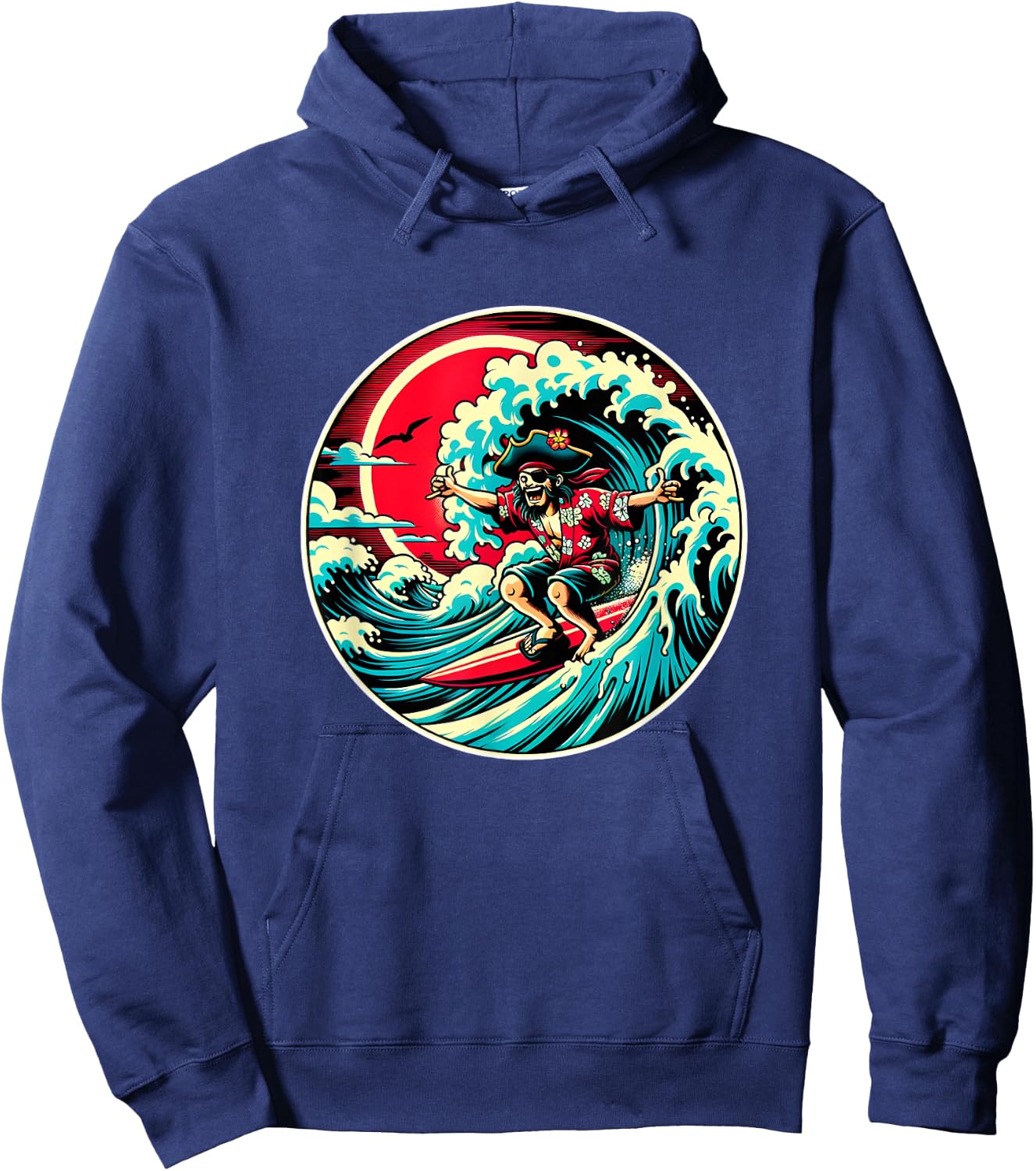 Great Wave Kanagawa Pirate Surfing Hoodie - Hoodie | Navy