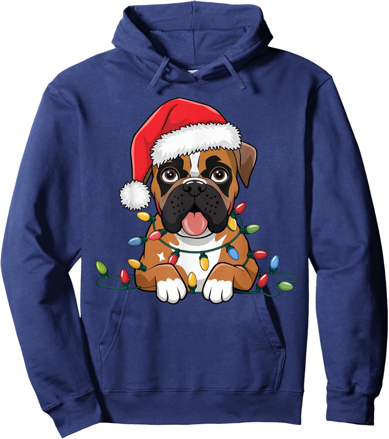 Boxer Christmas Lights Xmas Dogs Gifts Women Kids Hoodie - Hoodie | Navy