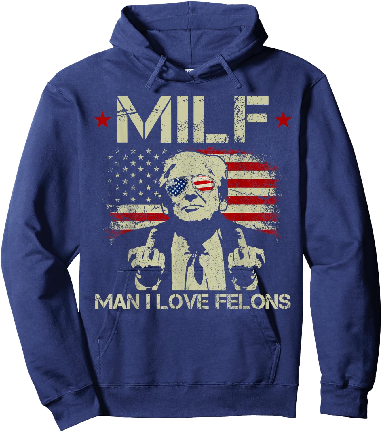 Funny M.I.L.F Man I Love Felons Gun American Flag Hoodie - Hoodie | Navy