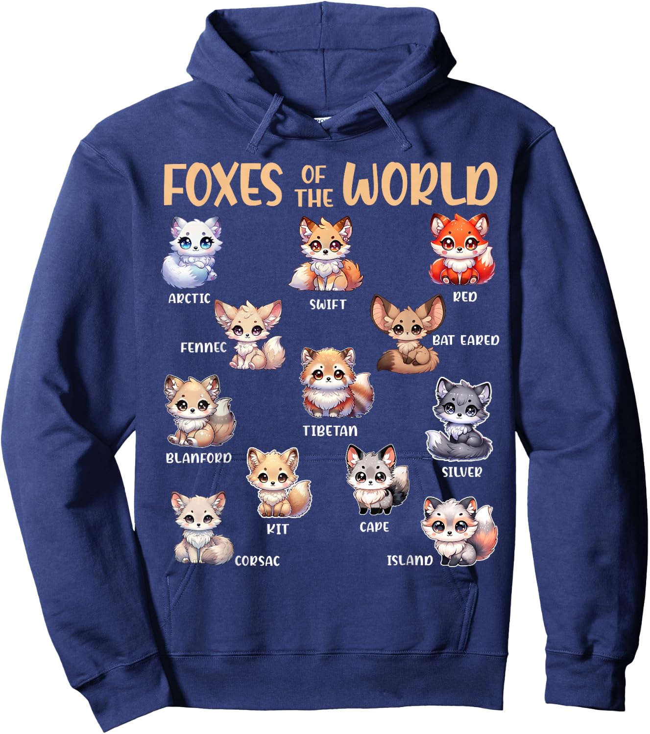 Foxes Of The World Funny Fox Animals Educational Kawaii Fox Hoodie - Hoodie | Navy
