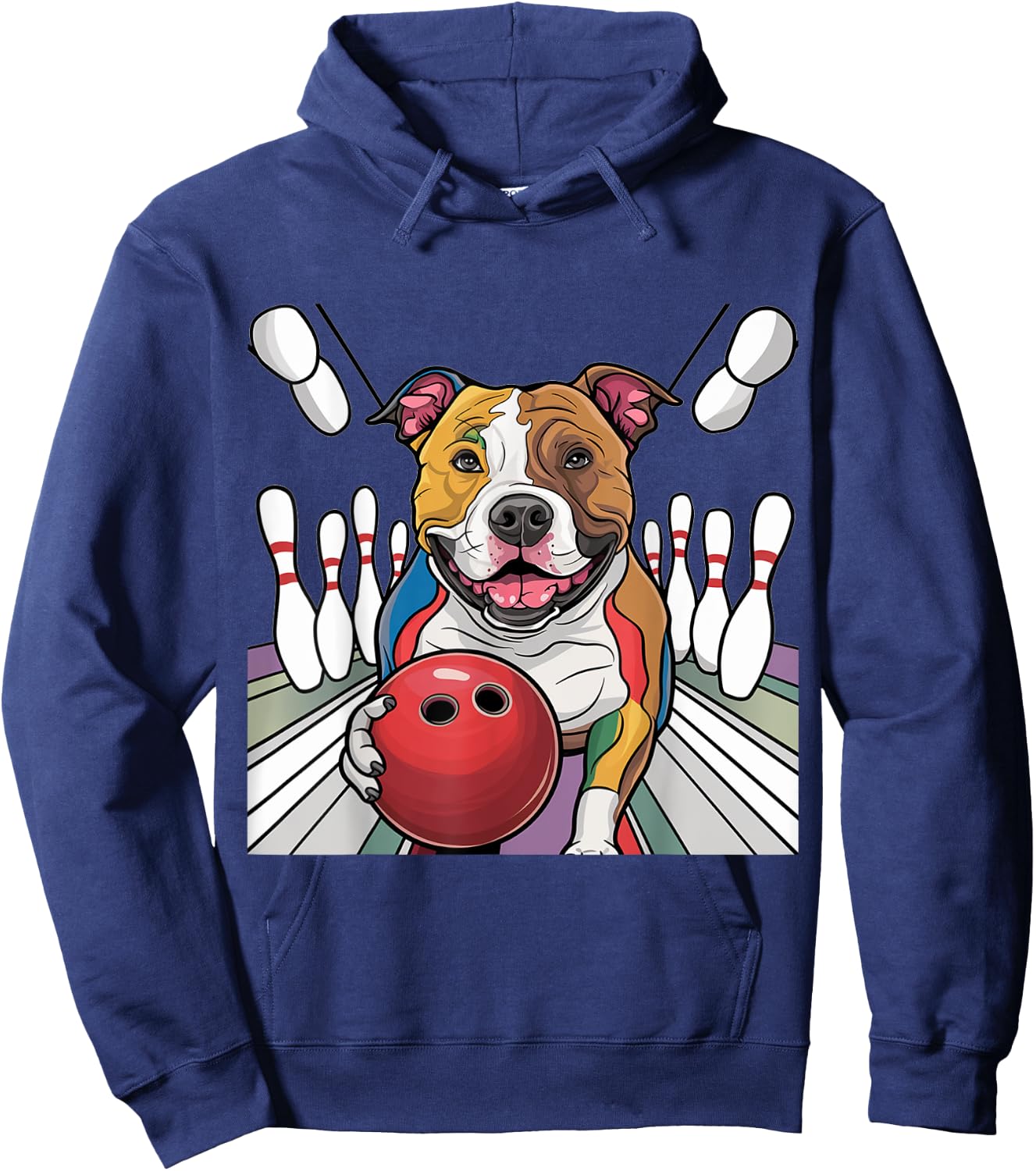 Smilefuntees Funny Pitbull Dog Bowling Sports Cartoon Women Kids Hoodie - Hoodie | Navy