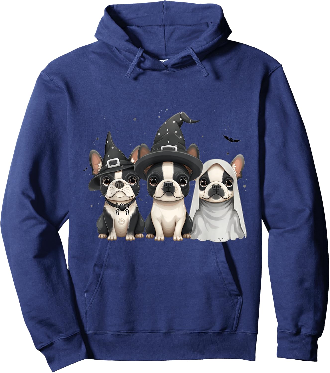 Cute Halloween Boston Terrier Dogs Witch Hat Ghost Dog Women Kids Hoodie - Hoodie | Navy