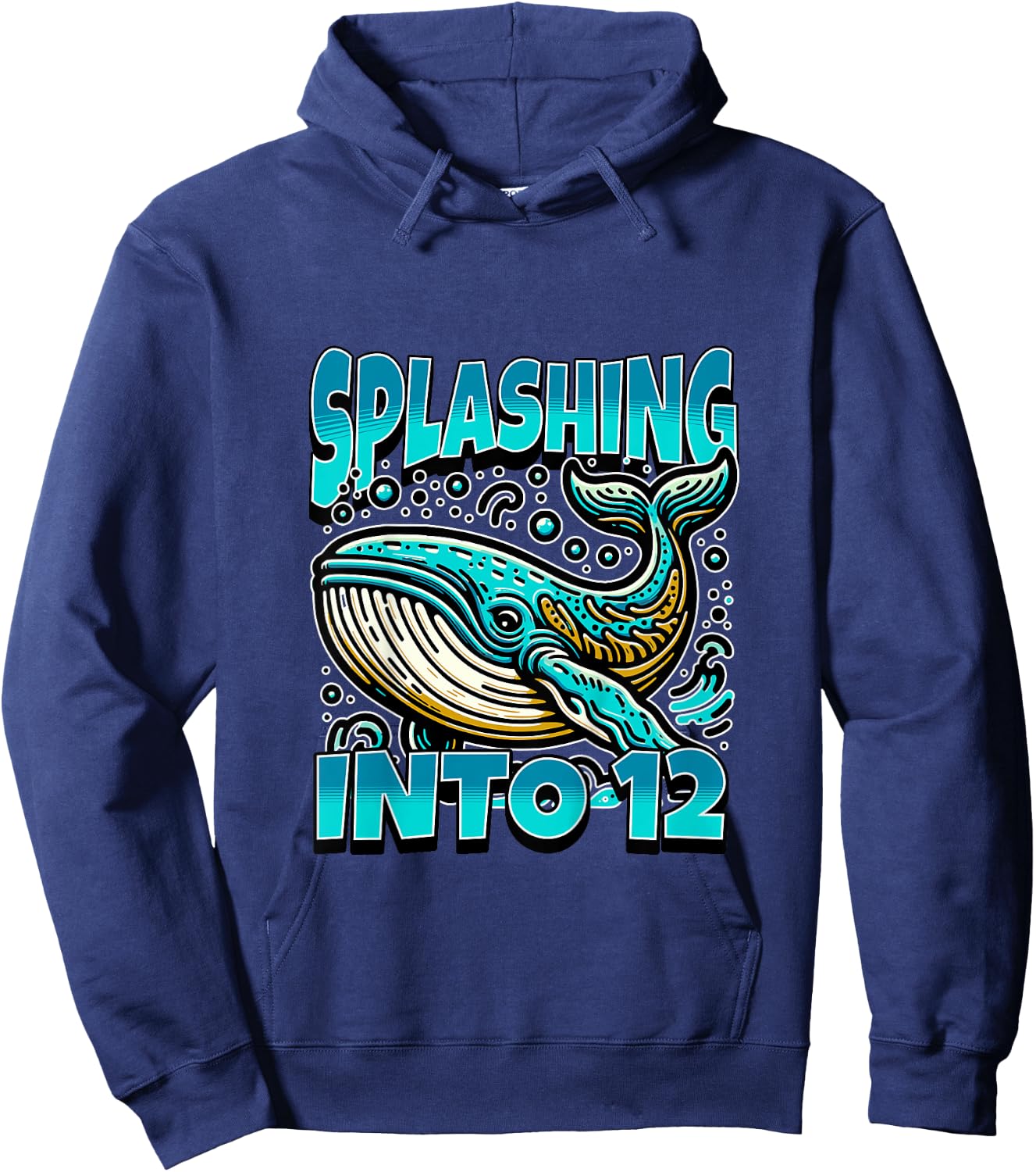 Kids Whale Splashing Into 12 Year Old 12th Birthday Boy Hoodie - Hoodie | Navy
