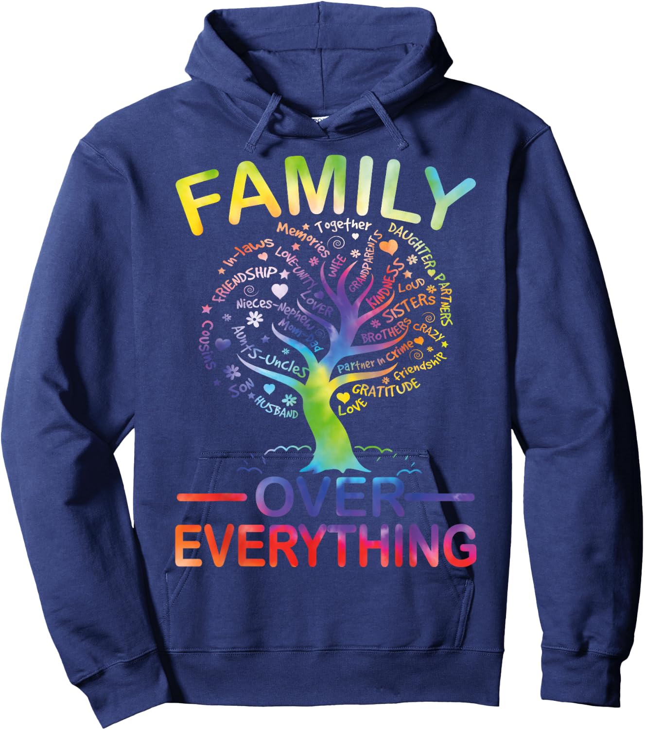 Family Over Everything Family Reunion Party Matching Tie Dye Hoodie - Hoodie | Navy