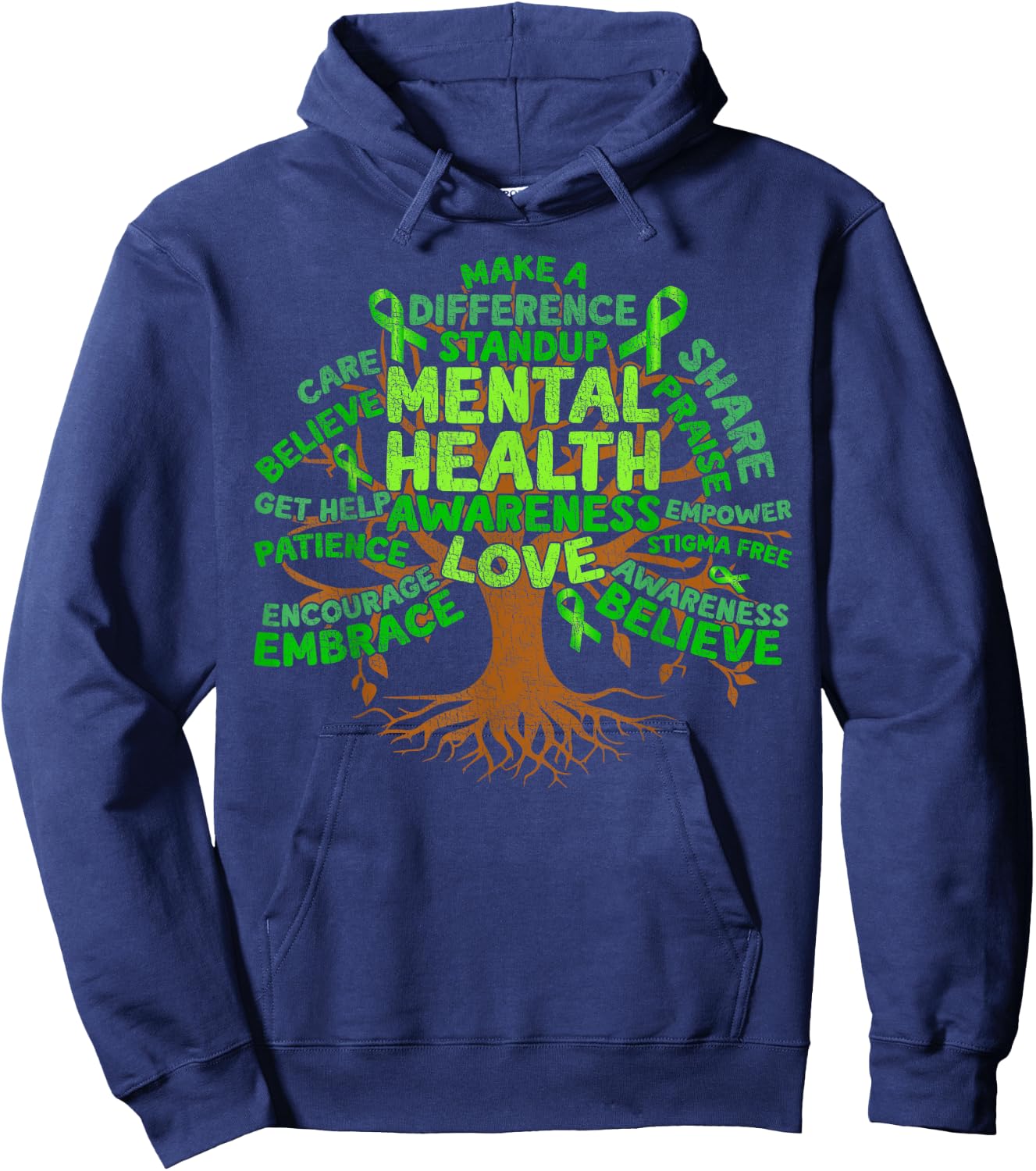 Motivational Support Green Tree Mental Health Awareness Hoodie - Hoodie | Navy