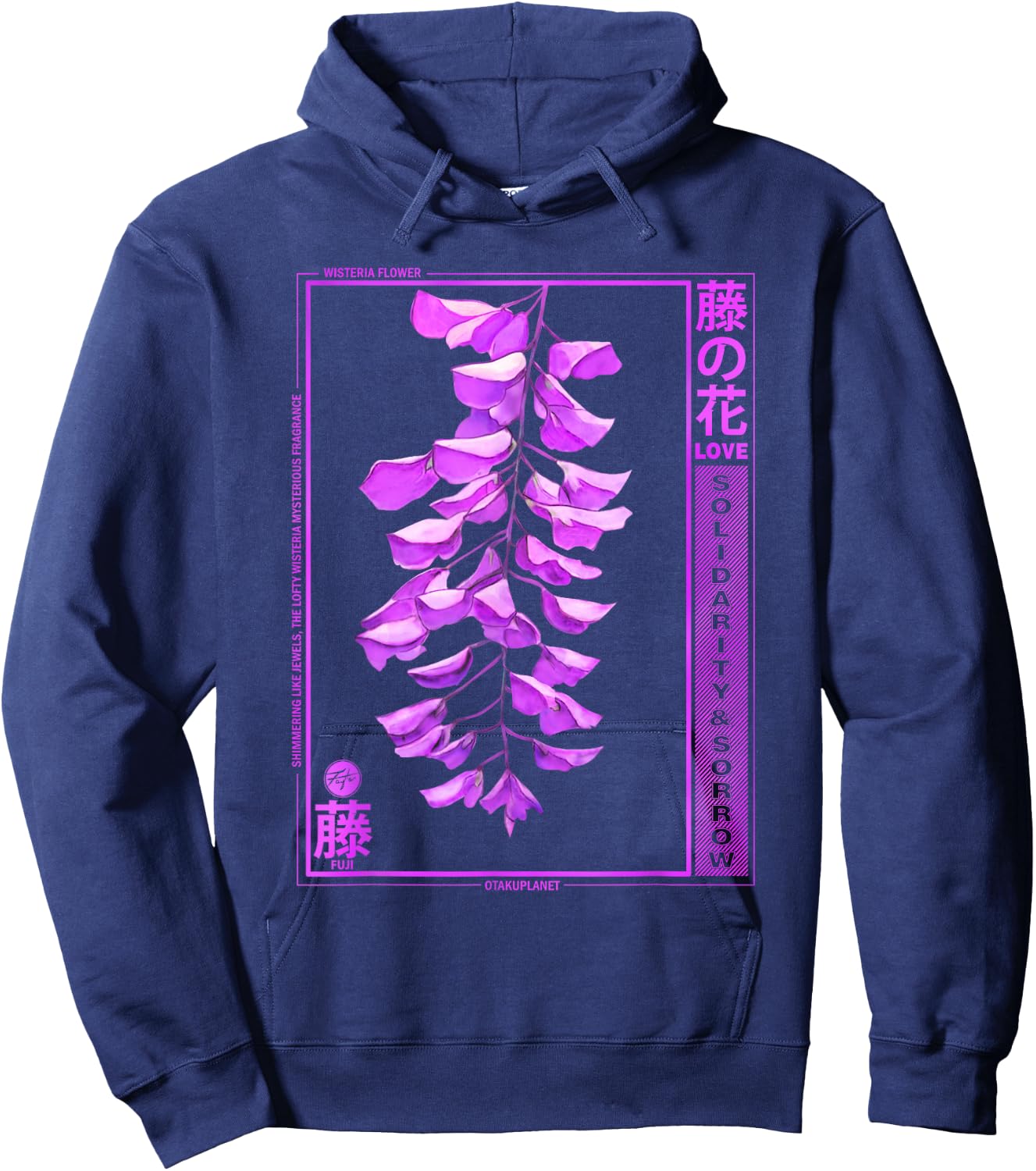Wisteria Anime Flower in Japanese Retro Vaporwave Aesthetic Hoodie - Hoodie | Navy