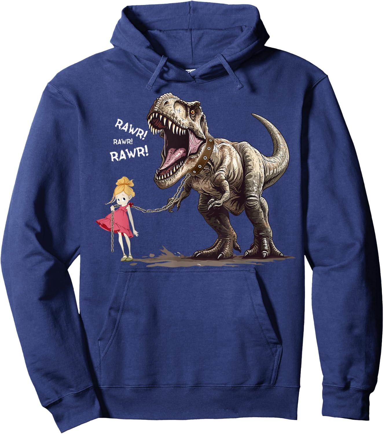 Cute T-Rex Dinosaur Pet on a Leach led by a Girl Hoodie - Hoodie | Navy