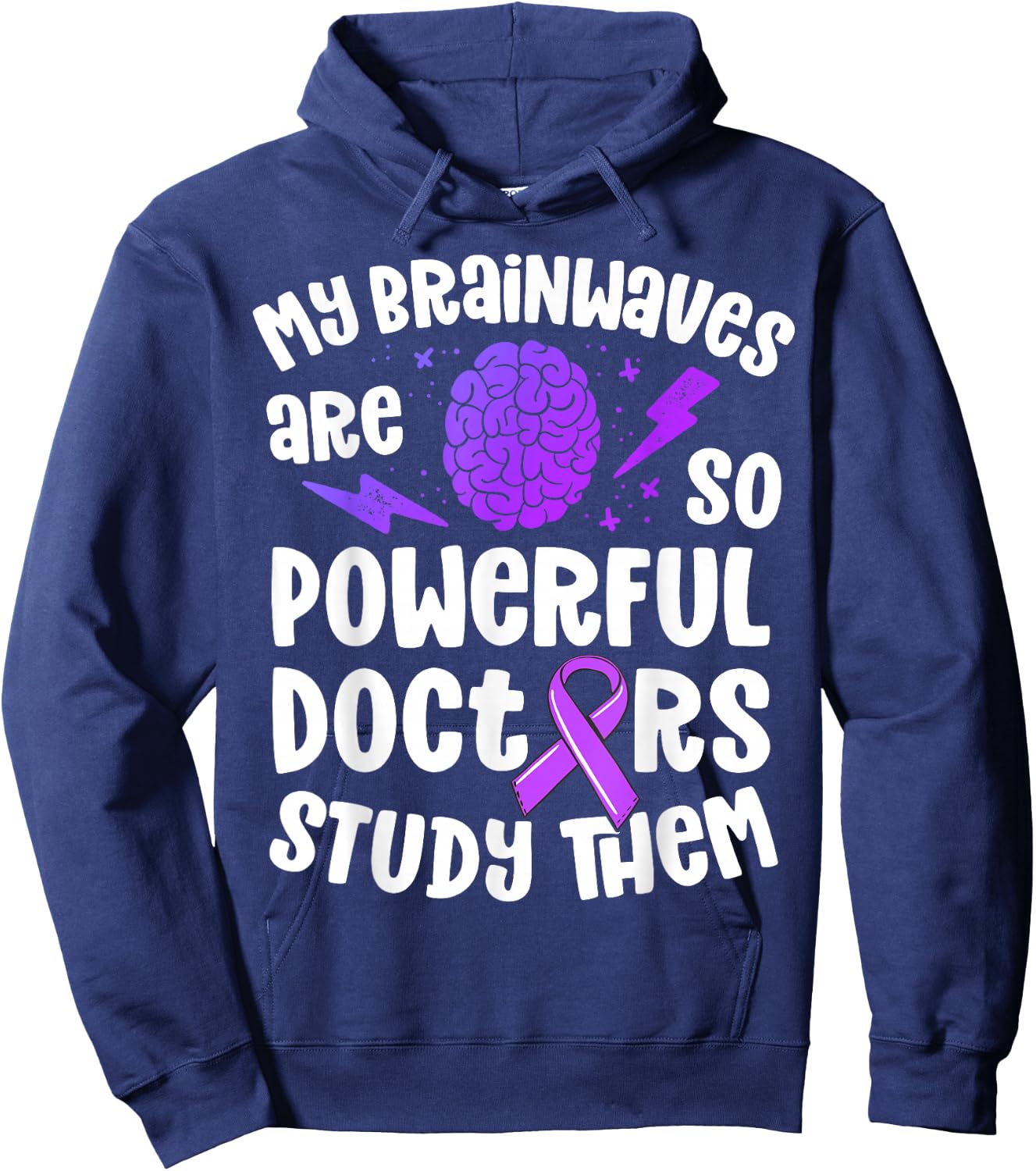 Kids Epilepsy Awareness Shirt Powerful Brainwaves Purple Hoodie - Hoodie | Navy
