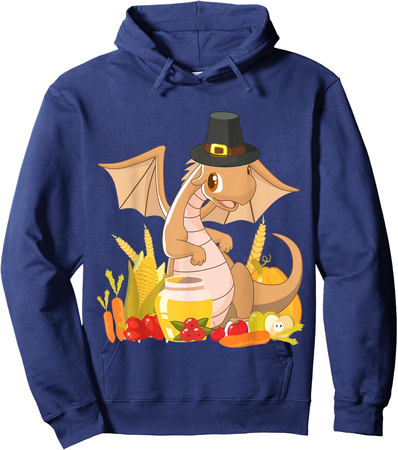 Cute Dragon Pilgrim - Happy Thanksgiving Holiday Autumn Hoodie - Hoodie | Navy