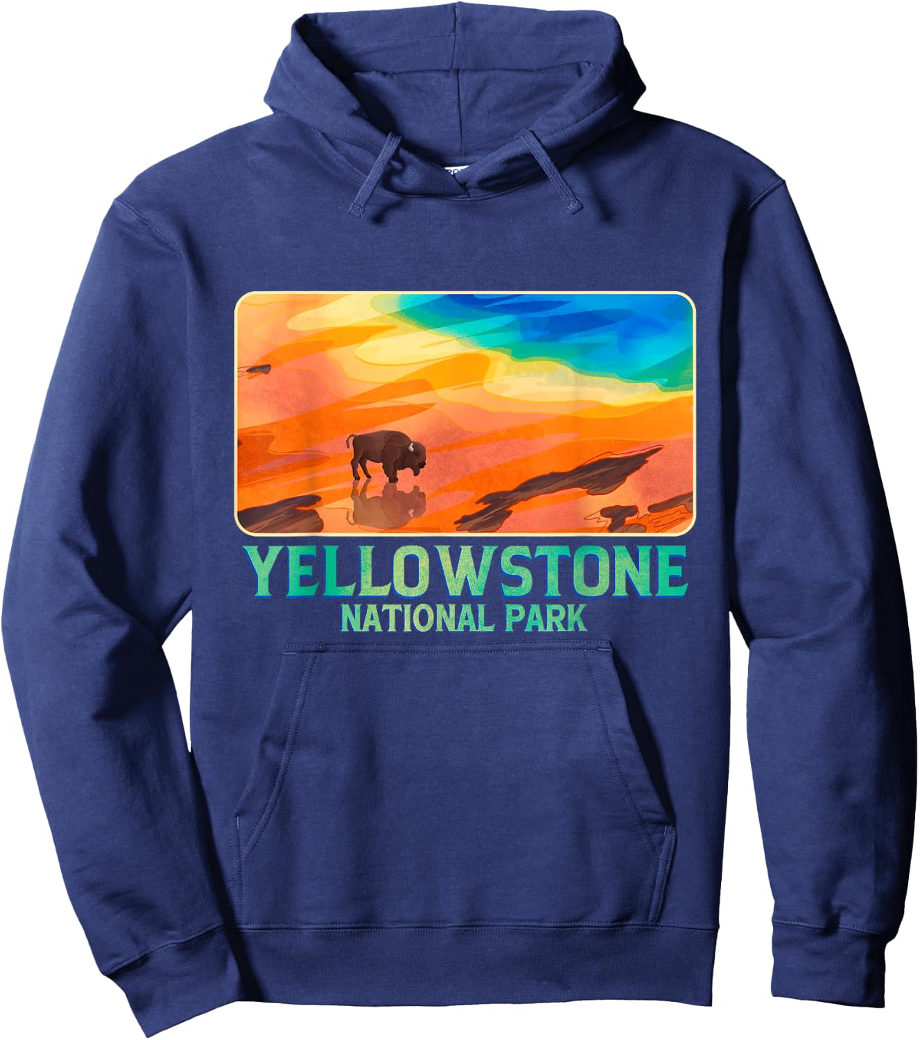 A Bison With Hot Spring Background Yellowstone National Park Hoodie - Hoodie | Navy