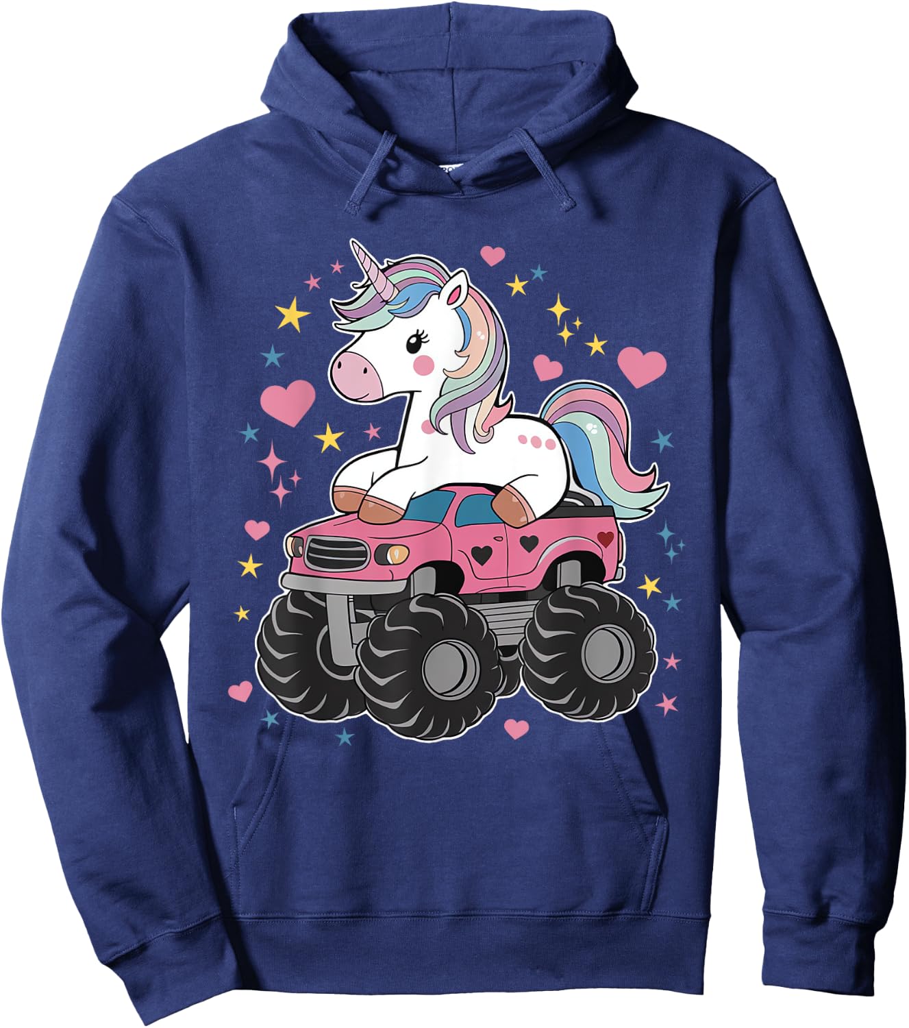Monster Truck Unicorn Birthday Party Girl Monster Truck Hoodie - Hoodie | Navy