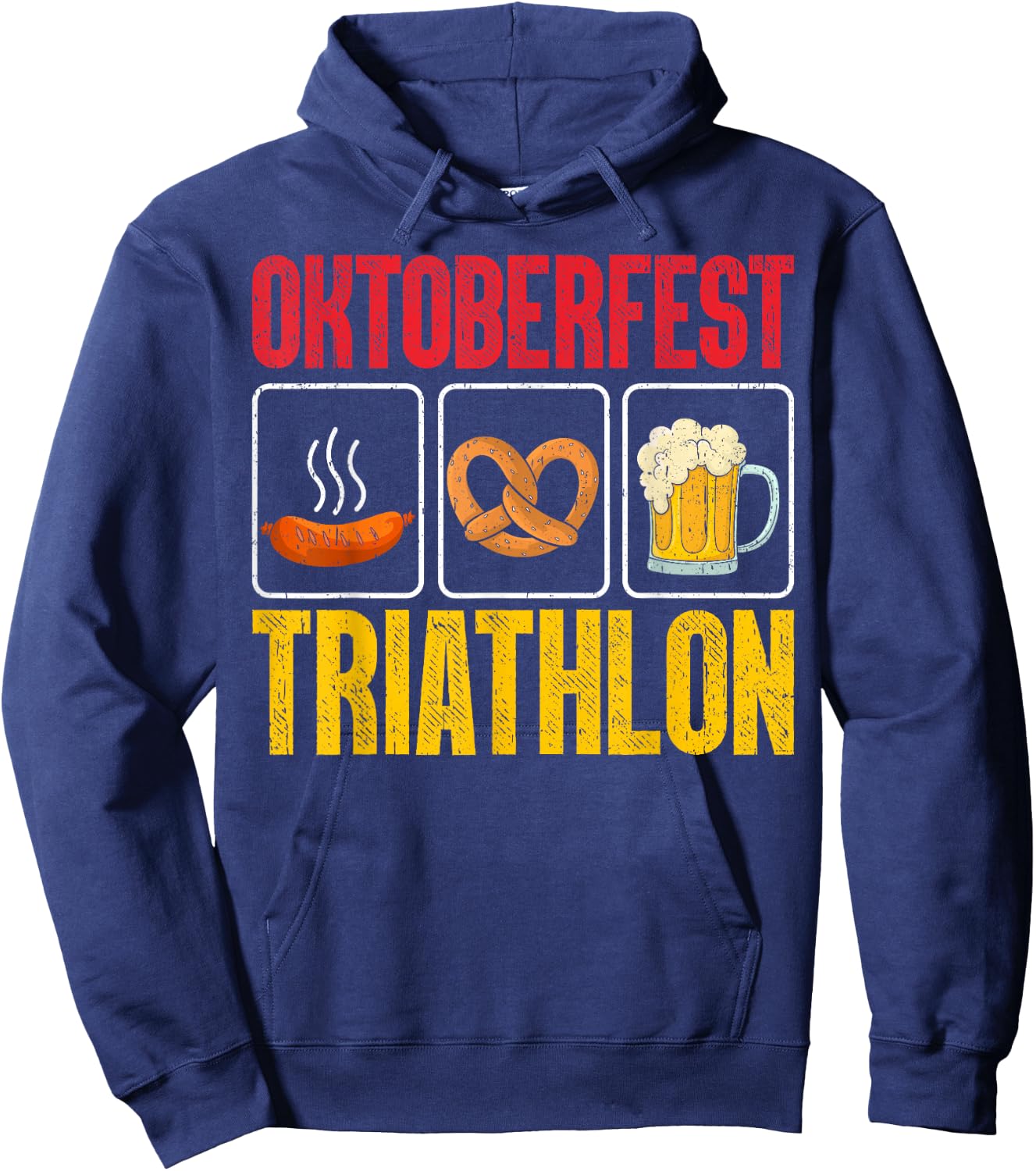 Oktoberfest Triathlon Funny Bavarian Wurst Pretzel Running Hoodie - Hoodie | Navy