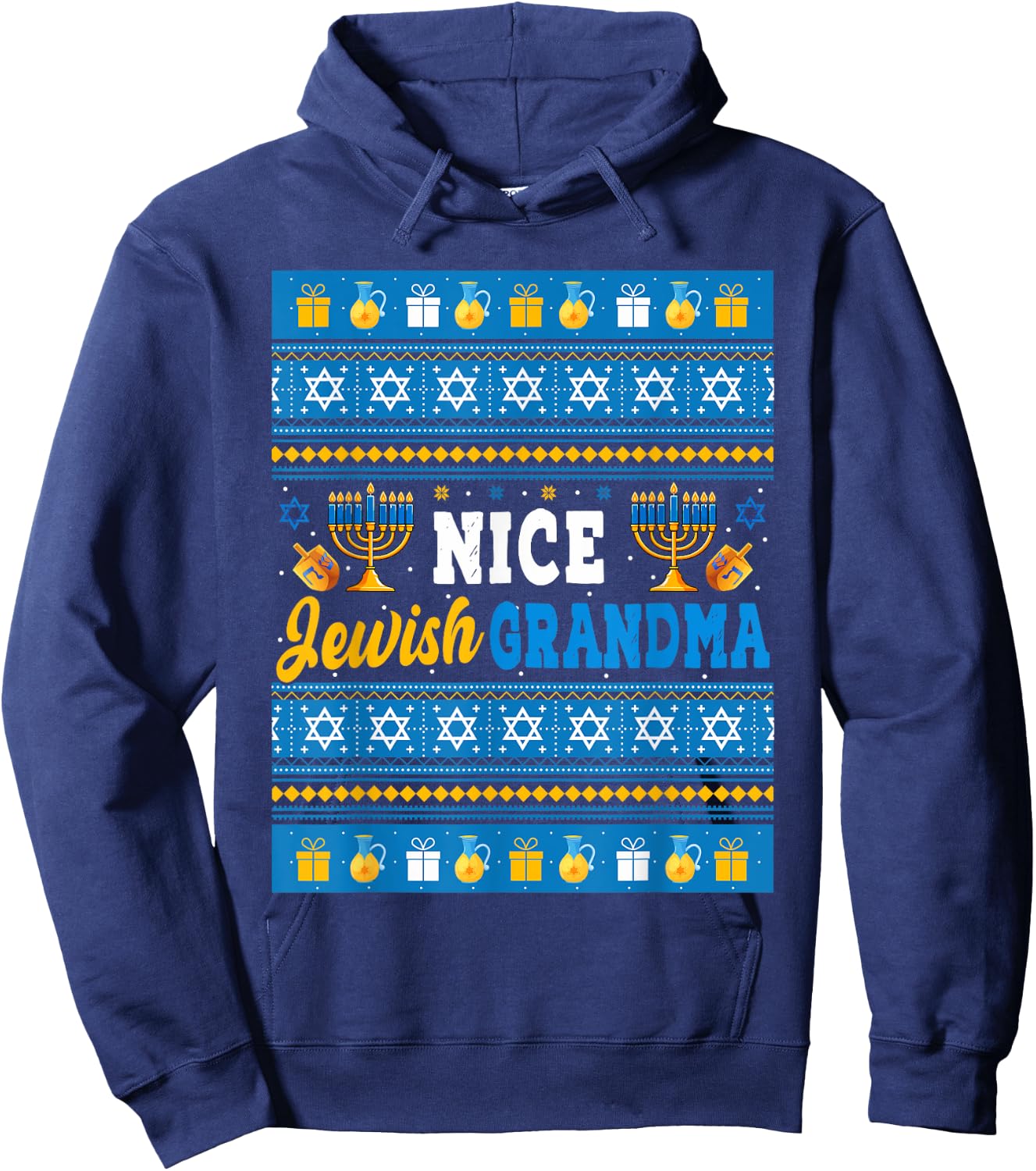 Nice Jewish Grandma Hanukkah Menorah Dreidel Matching Family Hoodie - Hoodie | Navy