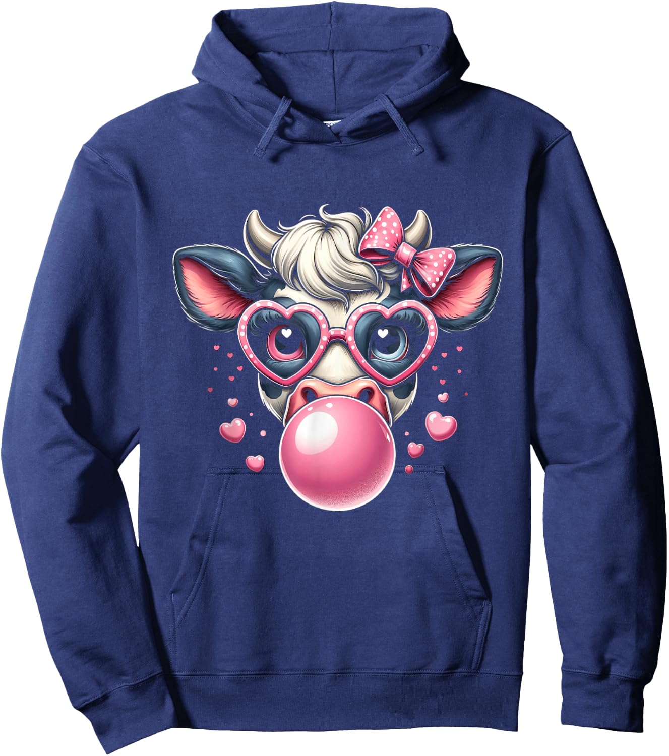 Funny Cow with Pink Glasses & Bubblegum Farmer Chic Hoodie - Hoodie | Navy