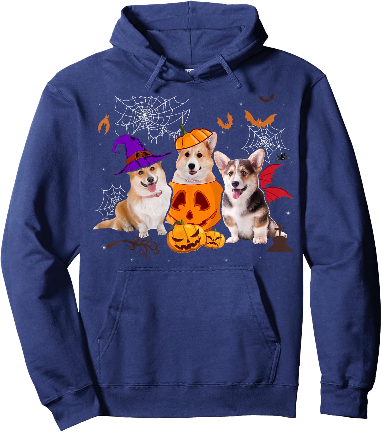 Funny Pumpkin Witch Corgi Matching Dog Halloween Gifts Men Women Kids Hoodie - Hoodie | Navy