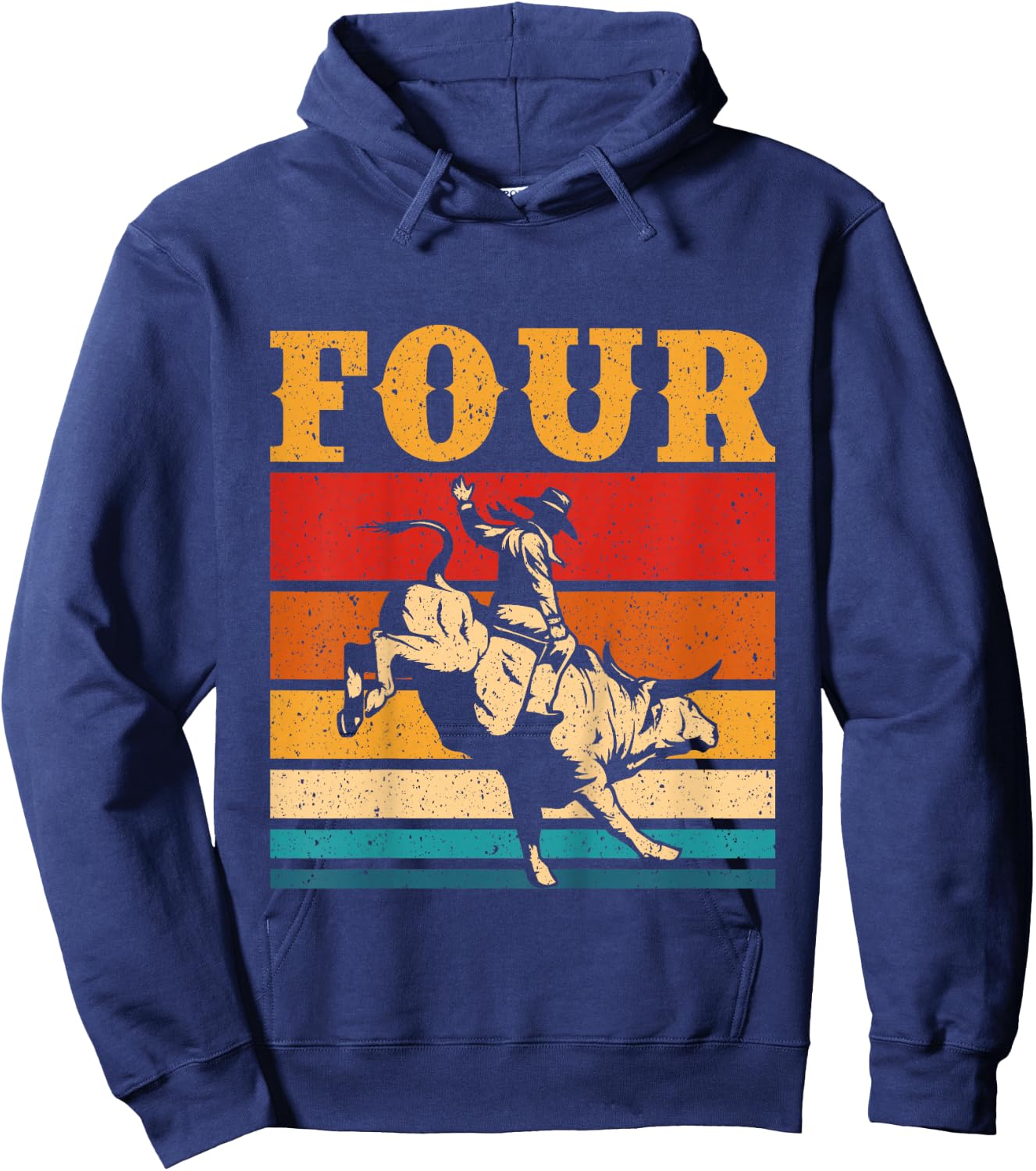 Kids Bull Riding 4th Birthday Cowboy Boy 4 Year Old Western Rodeo Hoodie - Hoodie | Navy
