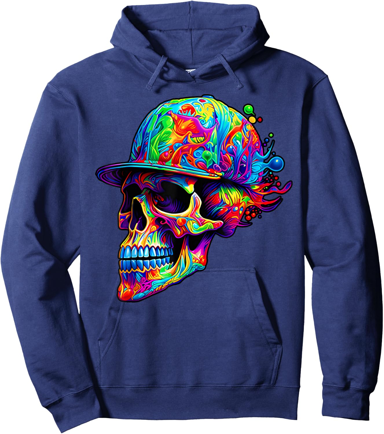 Colorful Skull With Hat Paint Skeleton Men Women Boys Hoodie - Hoodie | Navy