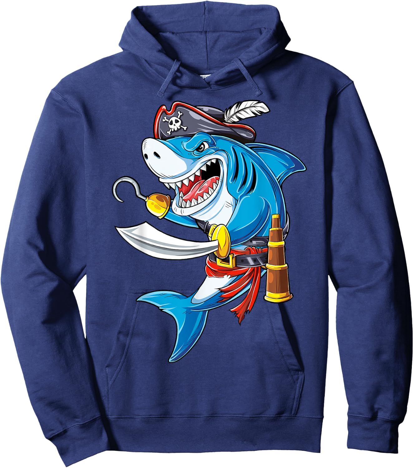 Shark Pirate Costume Jolly Roger Flag Jawsome Gifts Boys Men Hoodie - Hoodie | Navy