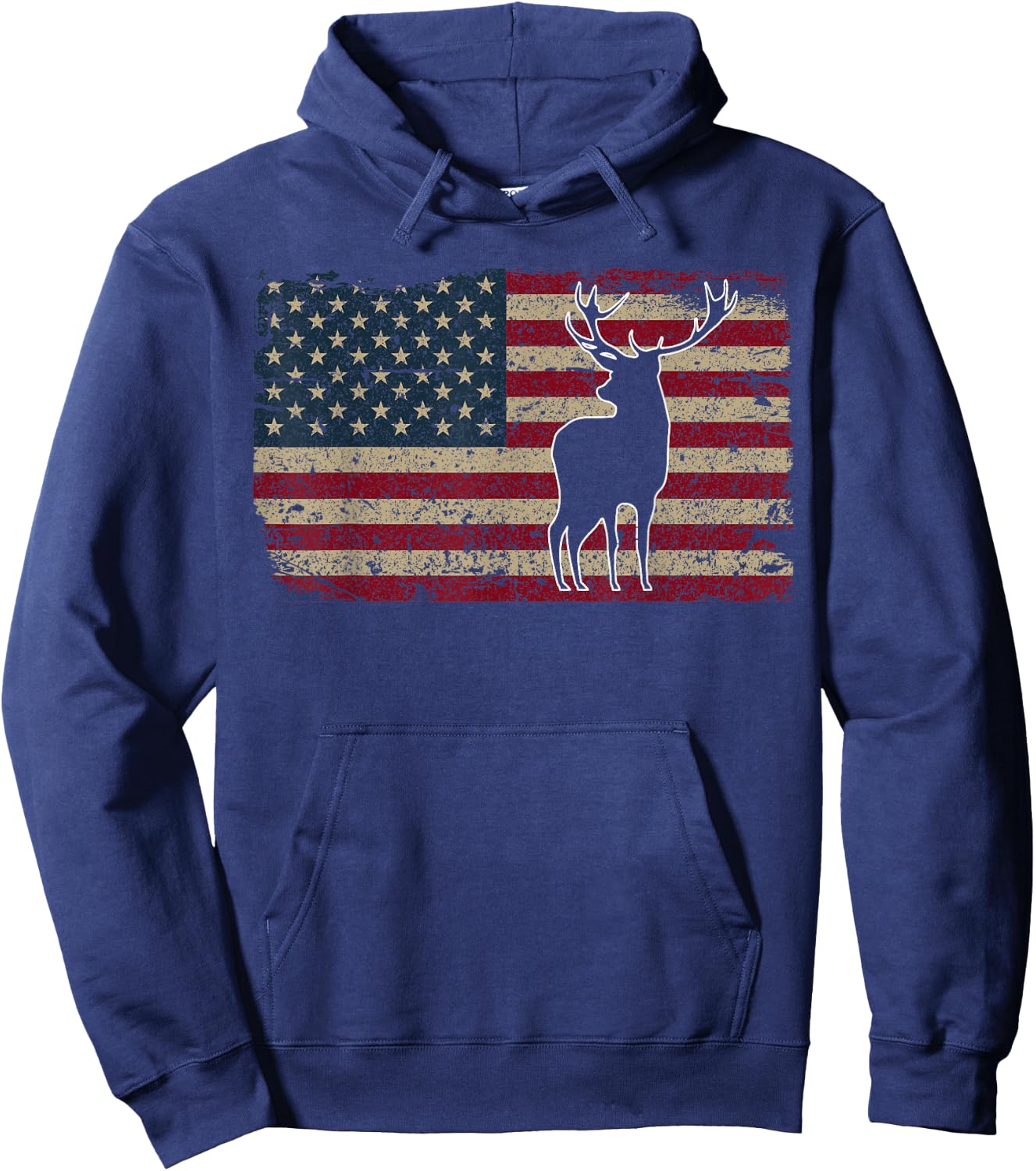 Deer Hunting American Flag I Proud Hunter Gift Men Hoodie - Hoodie | Navy