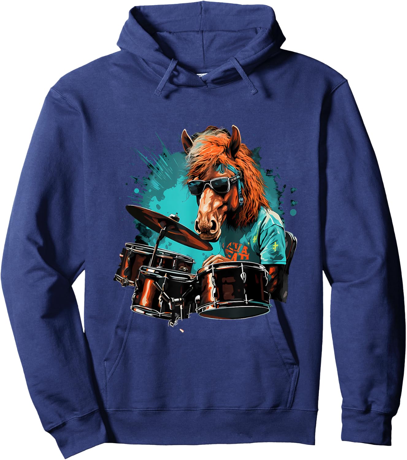 Horse Playing Drums - Animal Horse Lover Drum set Hoodie - Hoodie | Navy
