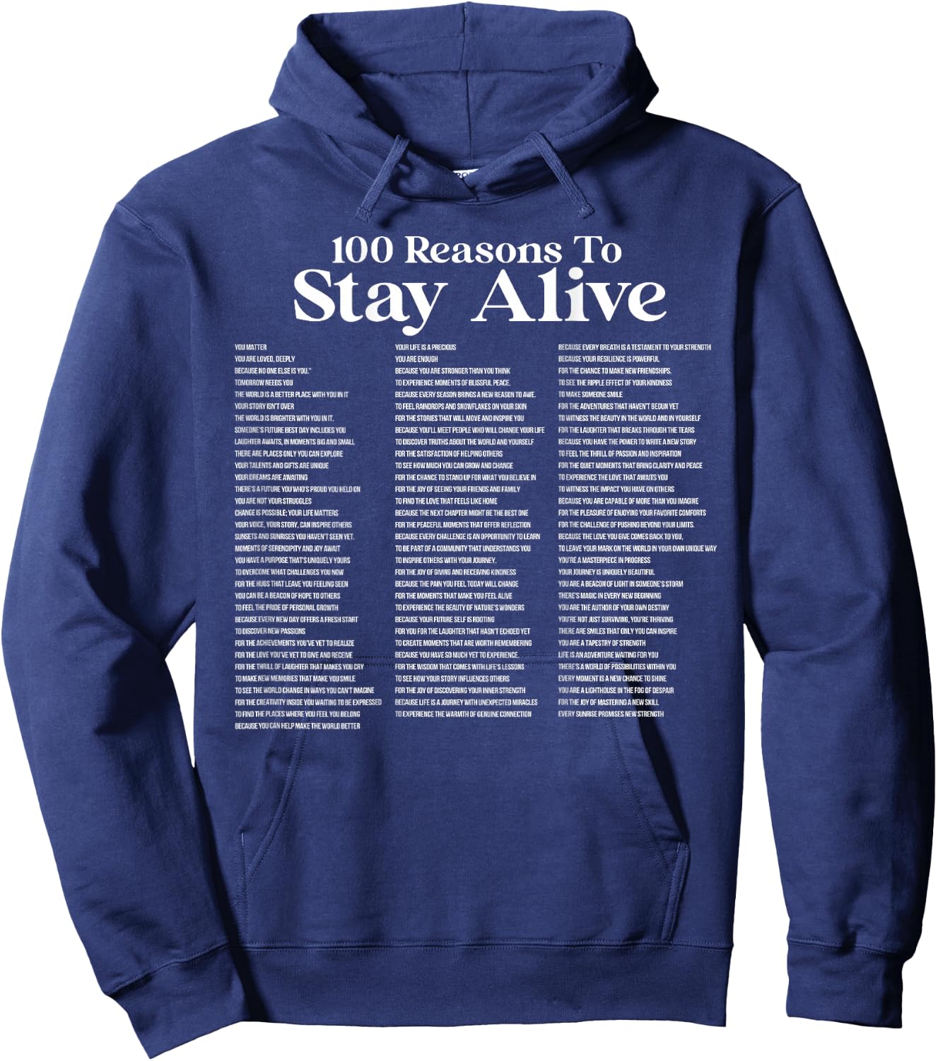 100 Reasons To Stay Alive Suicide Prevention 988 Positive Hoodie - Hoodie | Navy