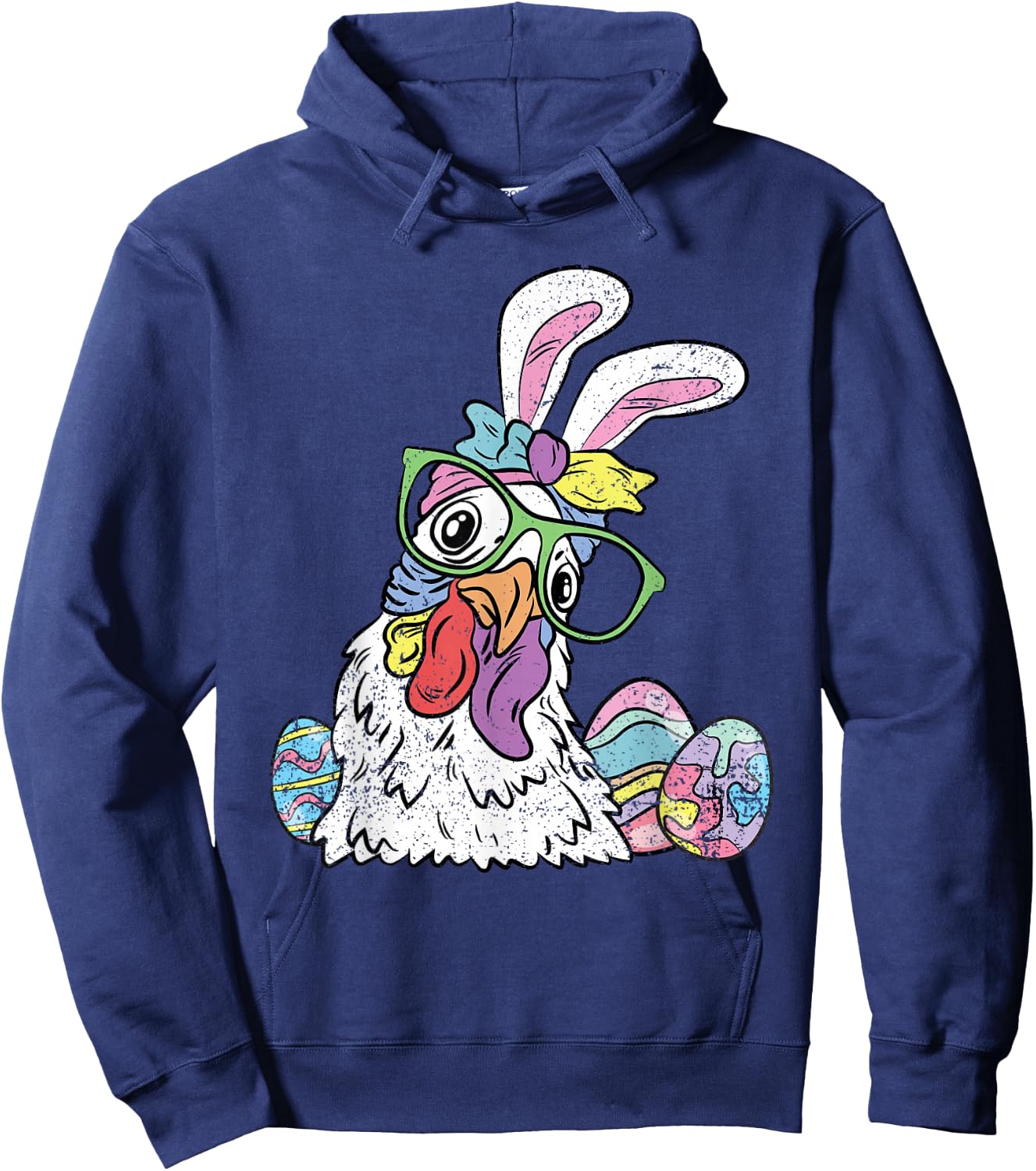 Chicken Egg Hunting Easter Bunny Ears Farm Animal Spring Hoodie - Hoodie | Navy