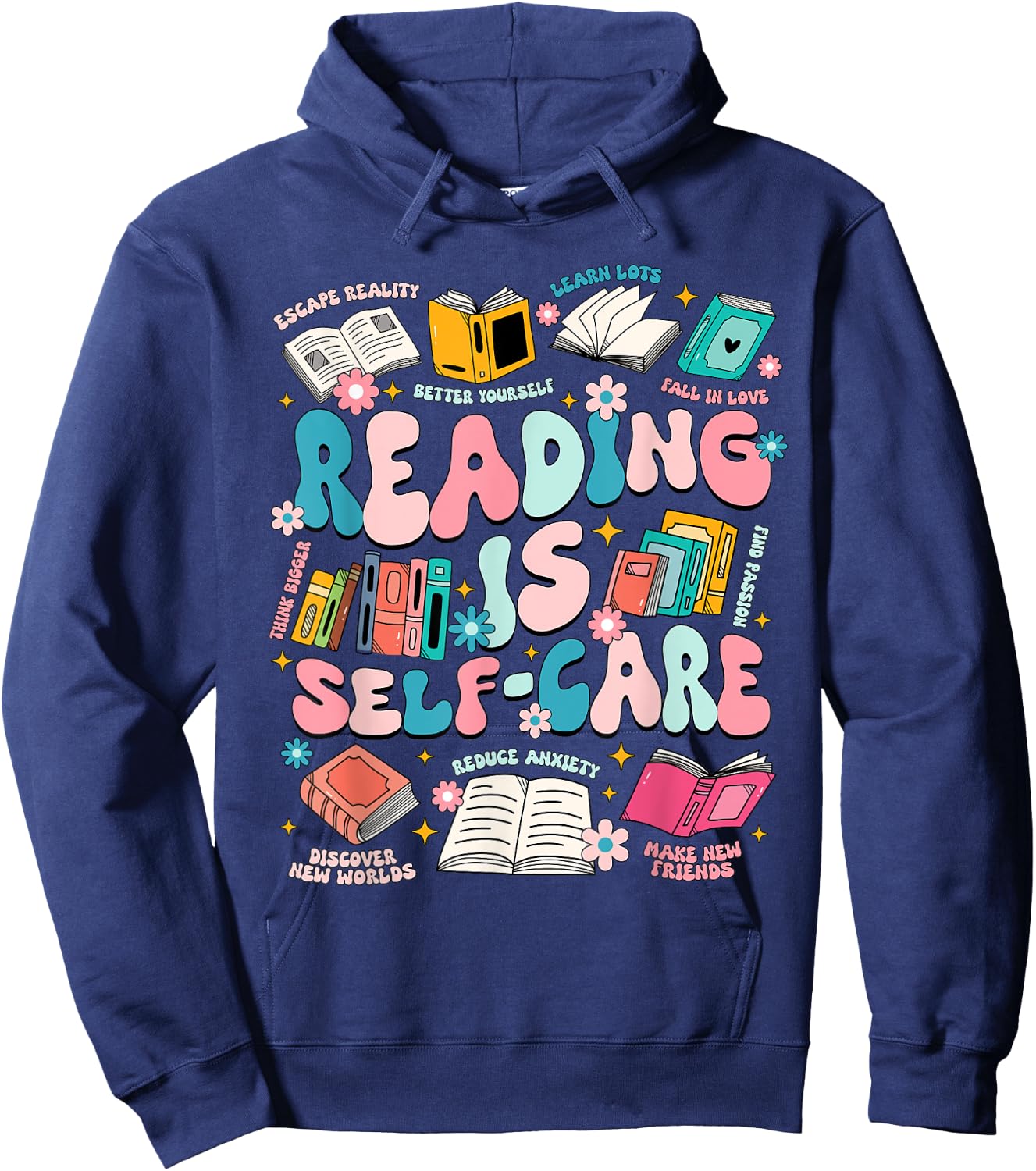 Reading Is Self-Care Book Lover Teacher Student Gift Men Women Hoodie - Hoodie | Navy