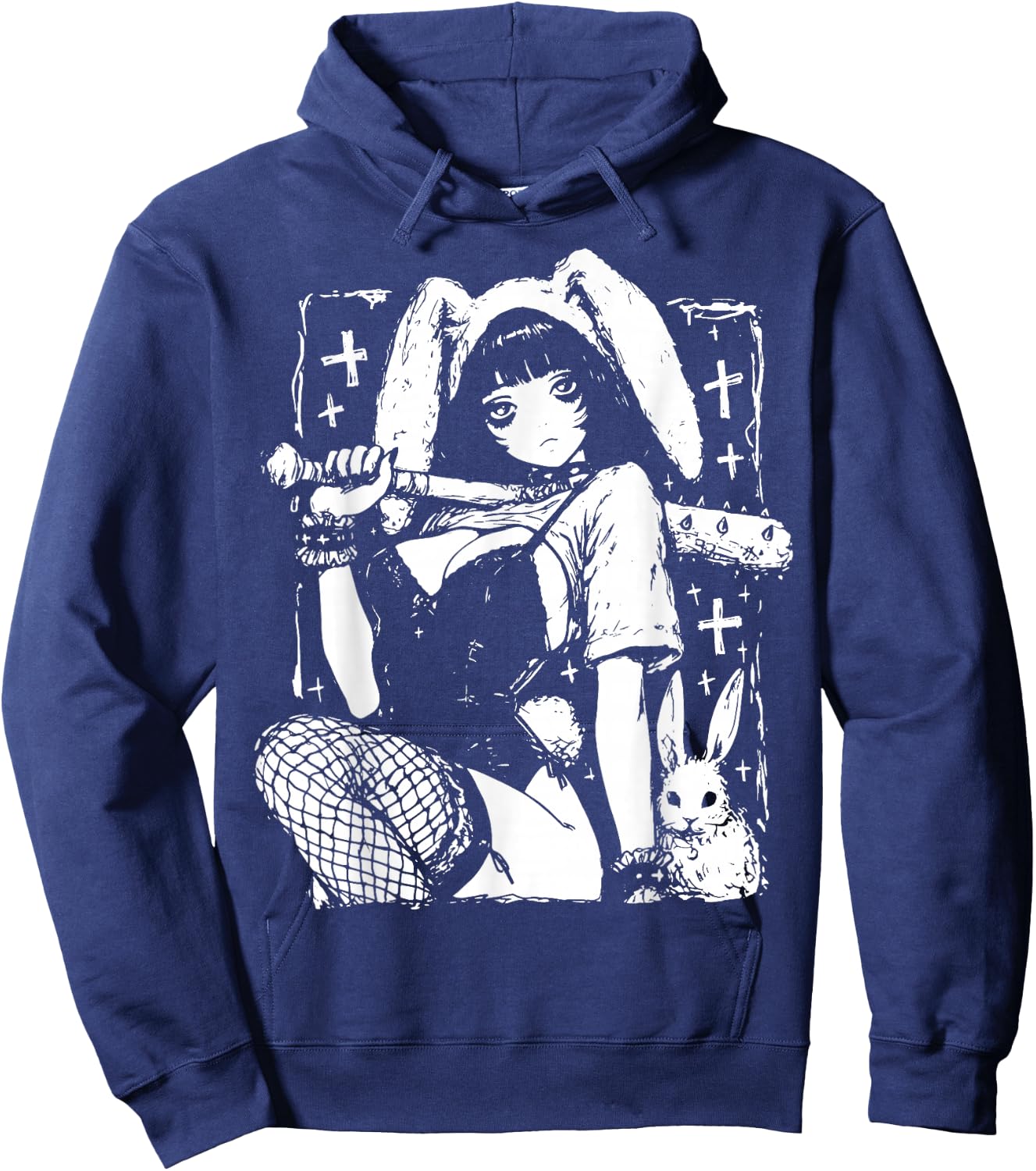 Creepy Horror Bunny Girl Anime Manga Alt Kawaii Harajuku Hoodie - Hoodie | Navy