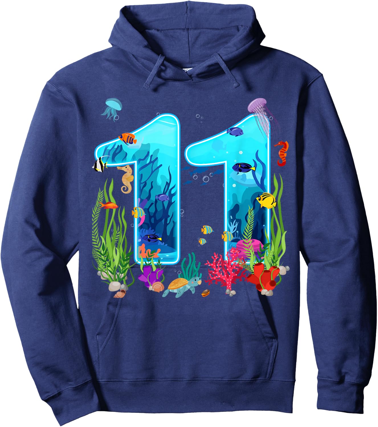 Cute 11 Ocean Sea Animal 11th Bday Party 11 Years Old Hoodie - Hoodie | Navy