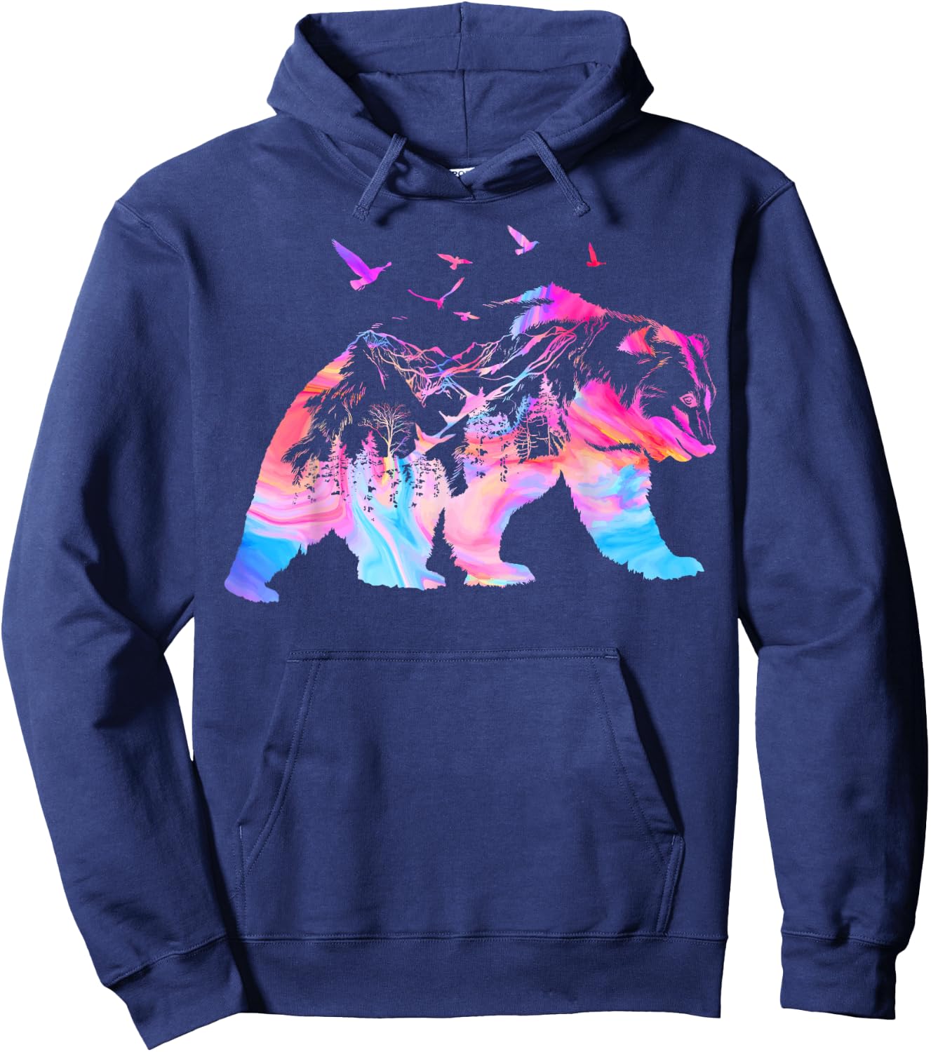 Bear Nature Outdoor Mountains Forest Trees Bear Wildlife Hoodie - Hoodie | Navy