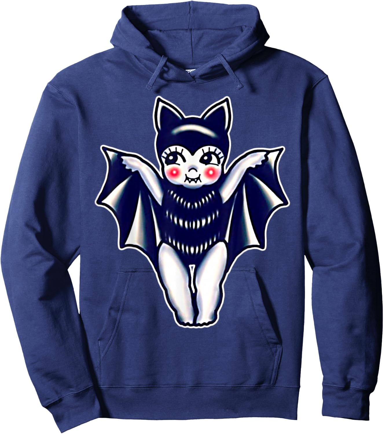 Kewpie Baby Vampire Bat Traditional Tattoo Flash Hoodie - Hoodie | Navy