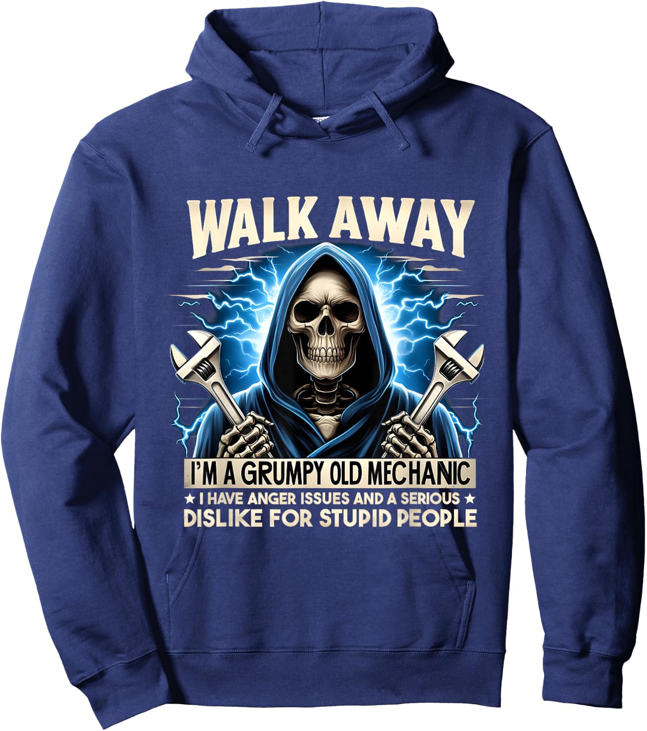Funny Skeleton Mechanic Walk Away I'm A Grumpy Old Mechanic Hoodie - Hoodie | Navy