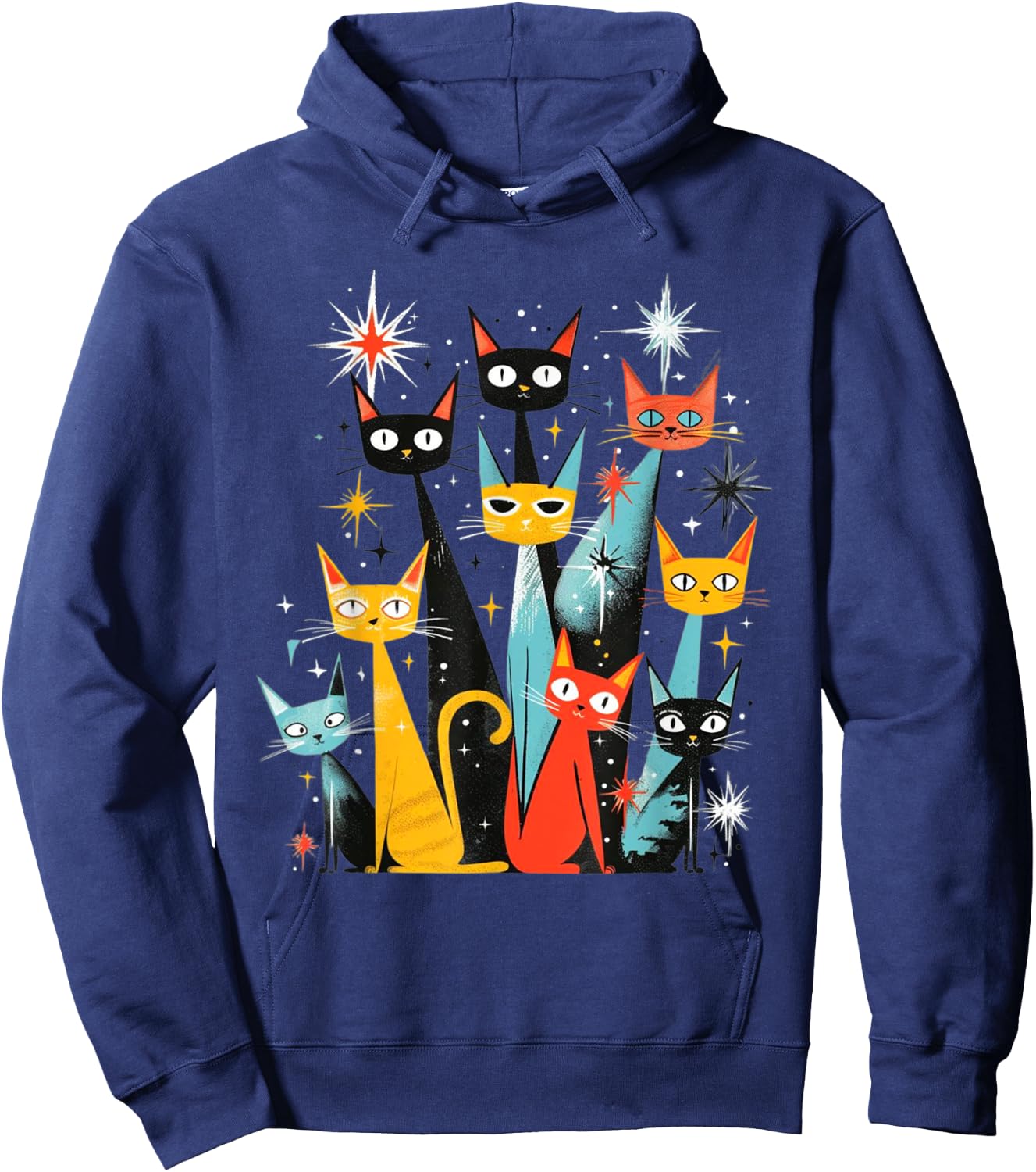 Vintage Retro Mid-Century Modern Look Cats 50s 60s Style Hoodie - Hoodie | Navy