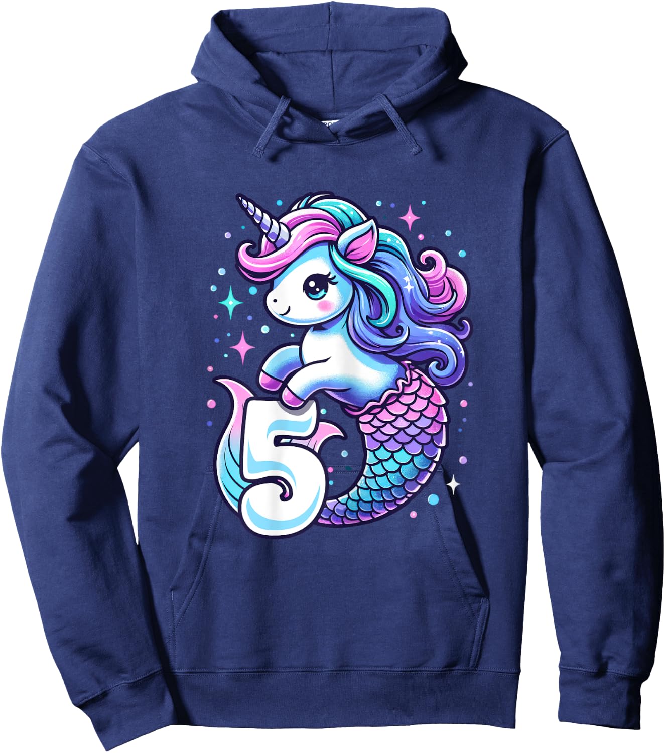Unicorn Mermaid 5th Birthday 5 Year Old Party Girls Outfit Hoodie - Hoodie | Navy