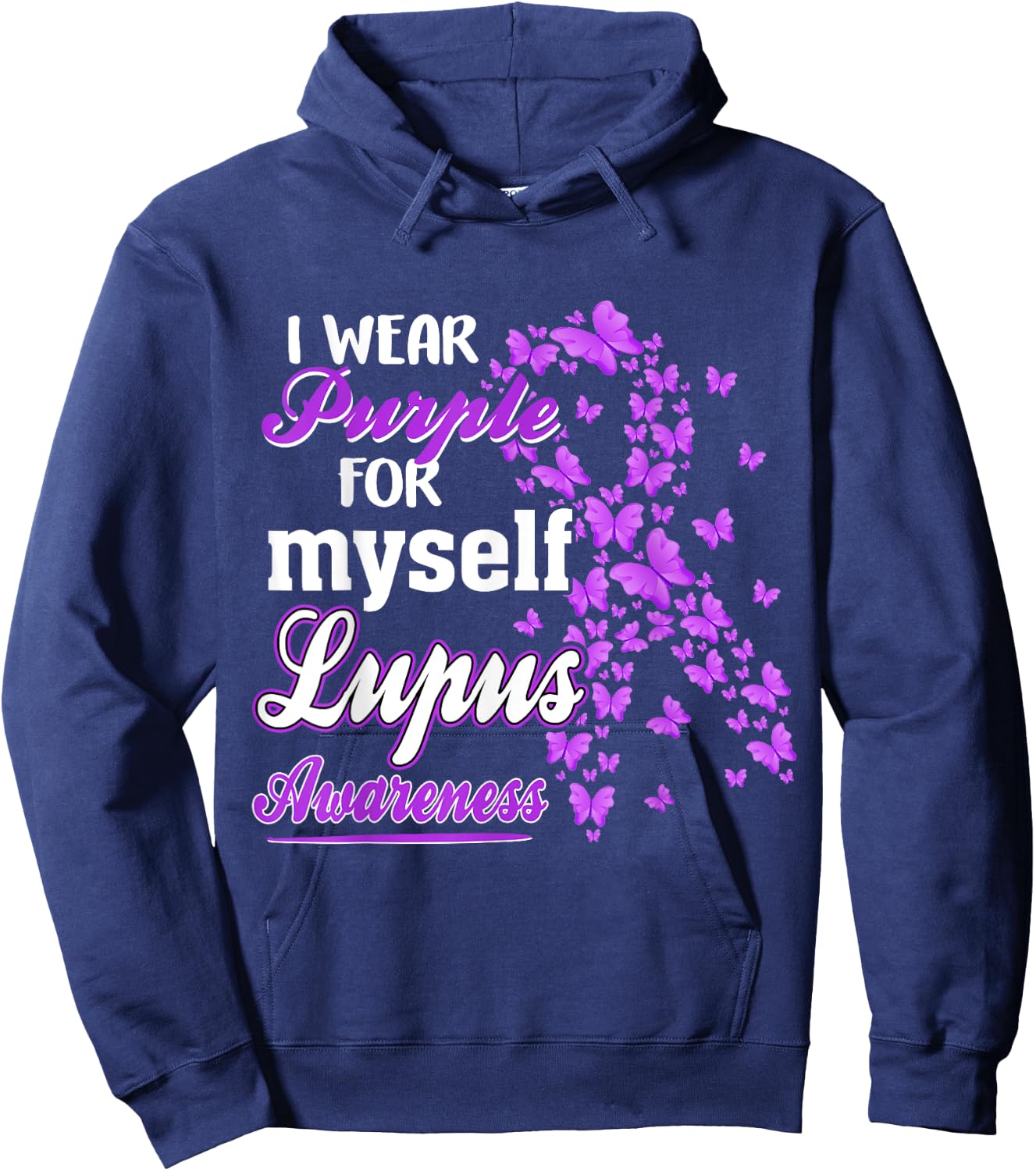 I Wear Purple For My Myself Butterfly Ribbon Lupus Awareness Hoodie - Hoodie | Navy