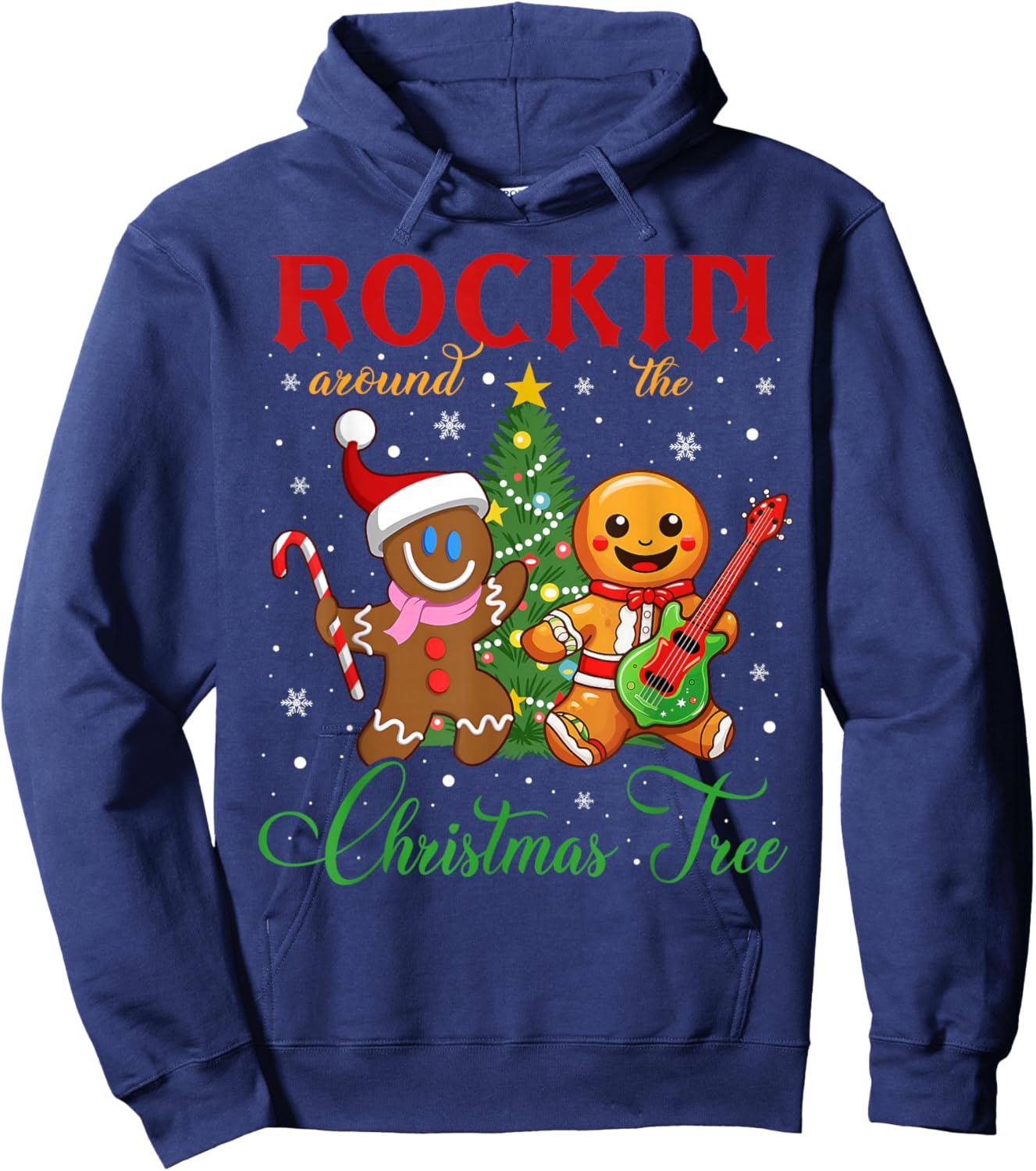 Rocking Around The Christmas Tree Gingerbread Rock & Roll Hoodie - Hoodie | Navy
