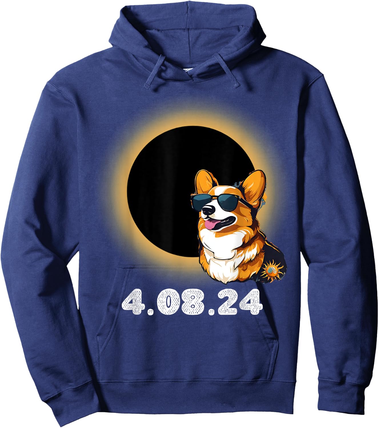 Total solar eclipse 2024 corgi dog wearing glasses spring Women Hoodie - Hoodie | Navy